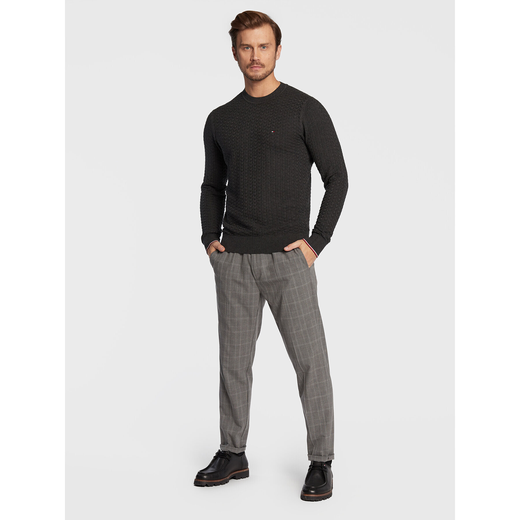 Tommy Hilfiger Пуловер Exaggerated Structure MW0MW28111 Сив Regular Fit - Pepit.bg