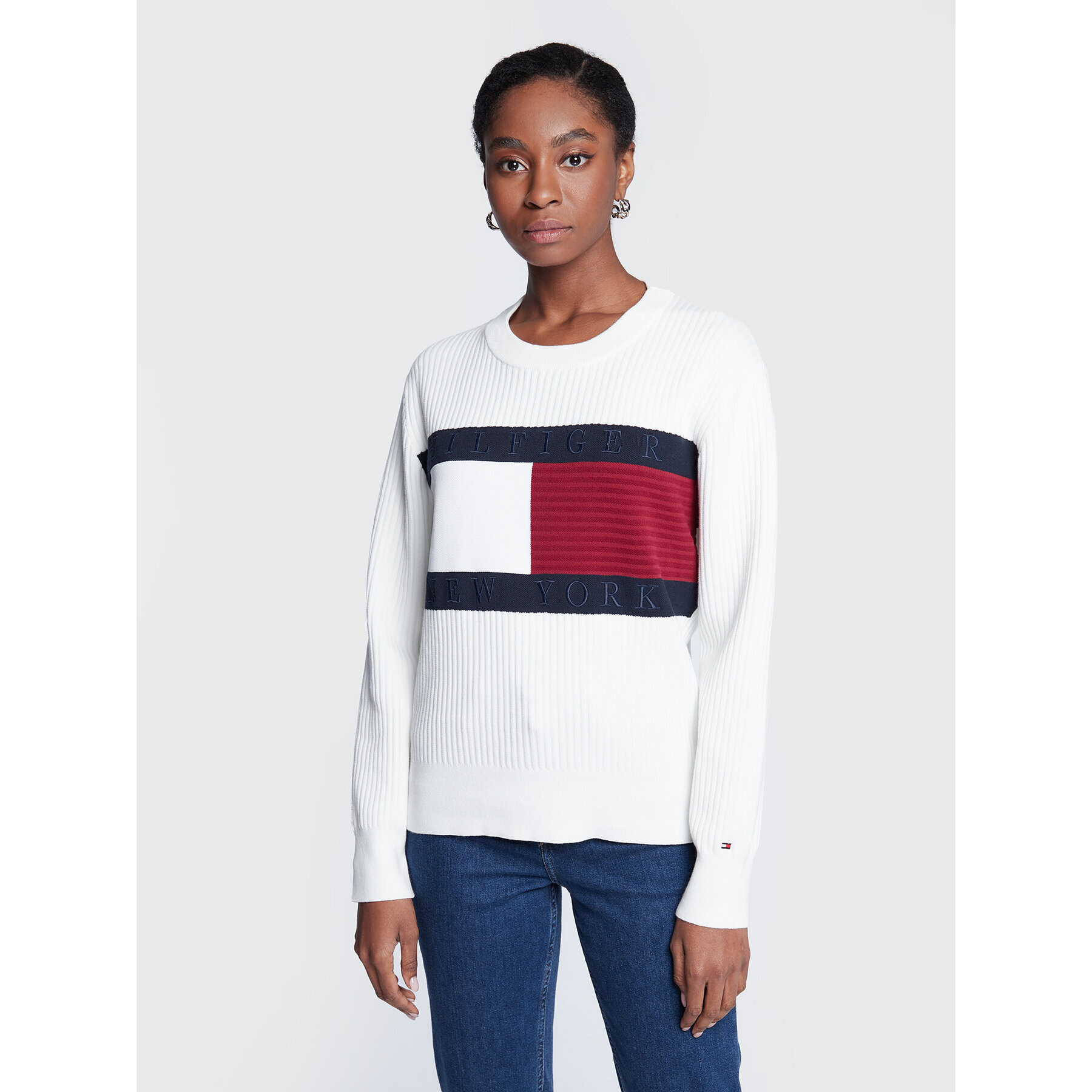 Tommy Hilfiger Пуловер Flag WW0WW37457 Бял Regular Fit - Pepit.bg