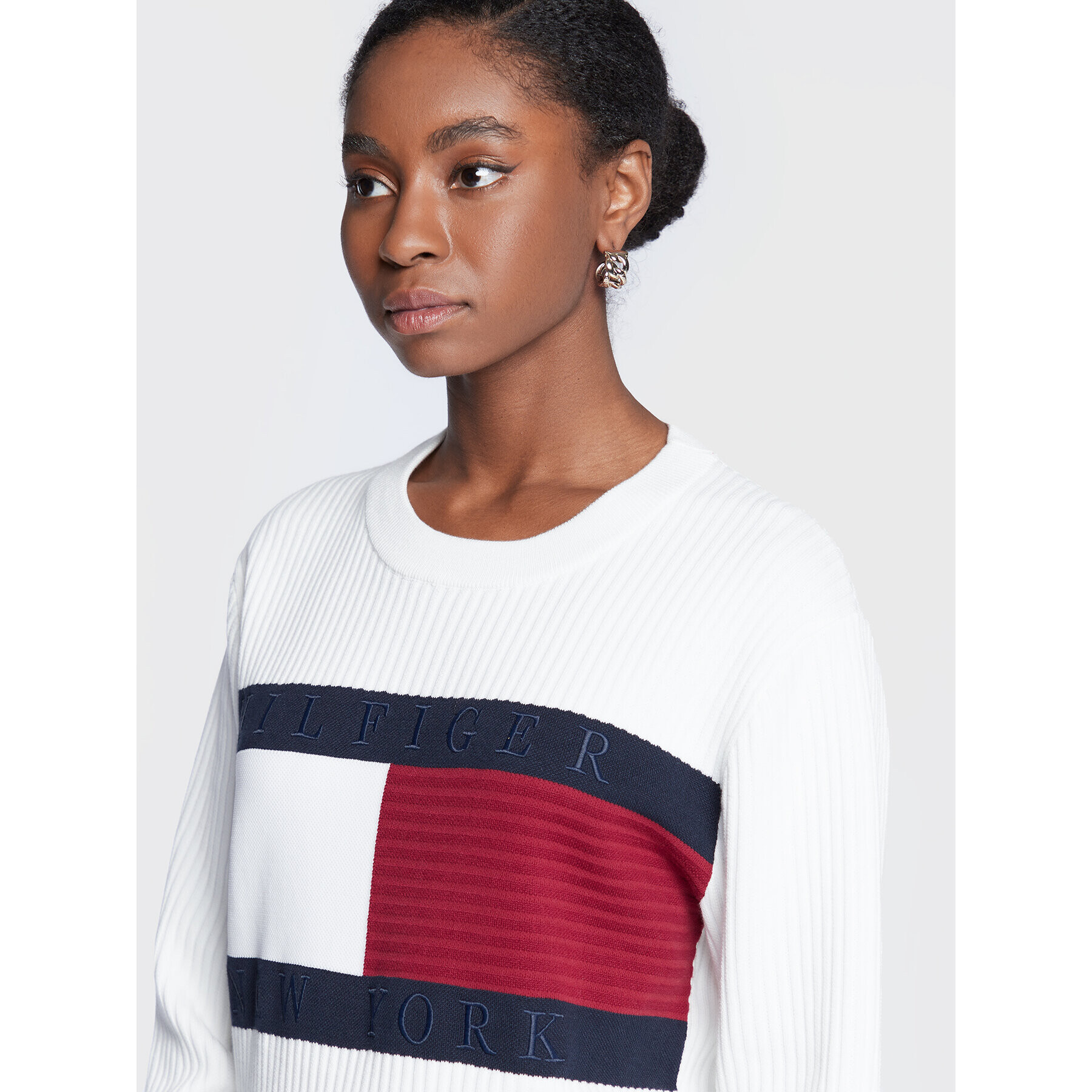 Tommy Hilfiger Пуловер Flag WW0WW37457 Бял Regular Fit - Pepit.bg