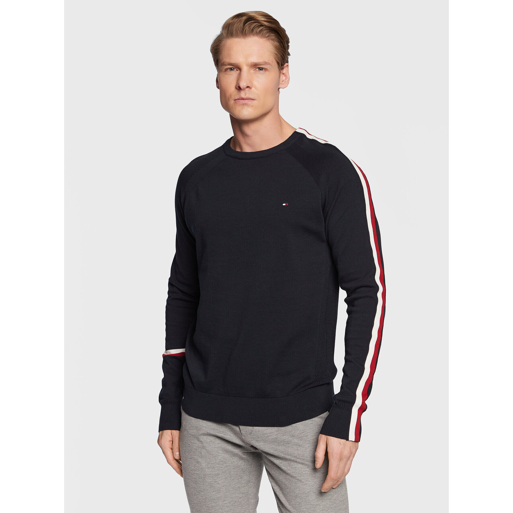 Tommy Hilfiger Пуловер Global MW0MW29038 Тъмносин Regular Fit - Pepit.bg