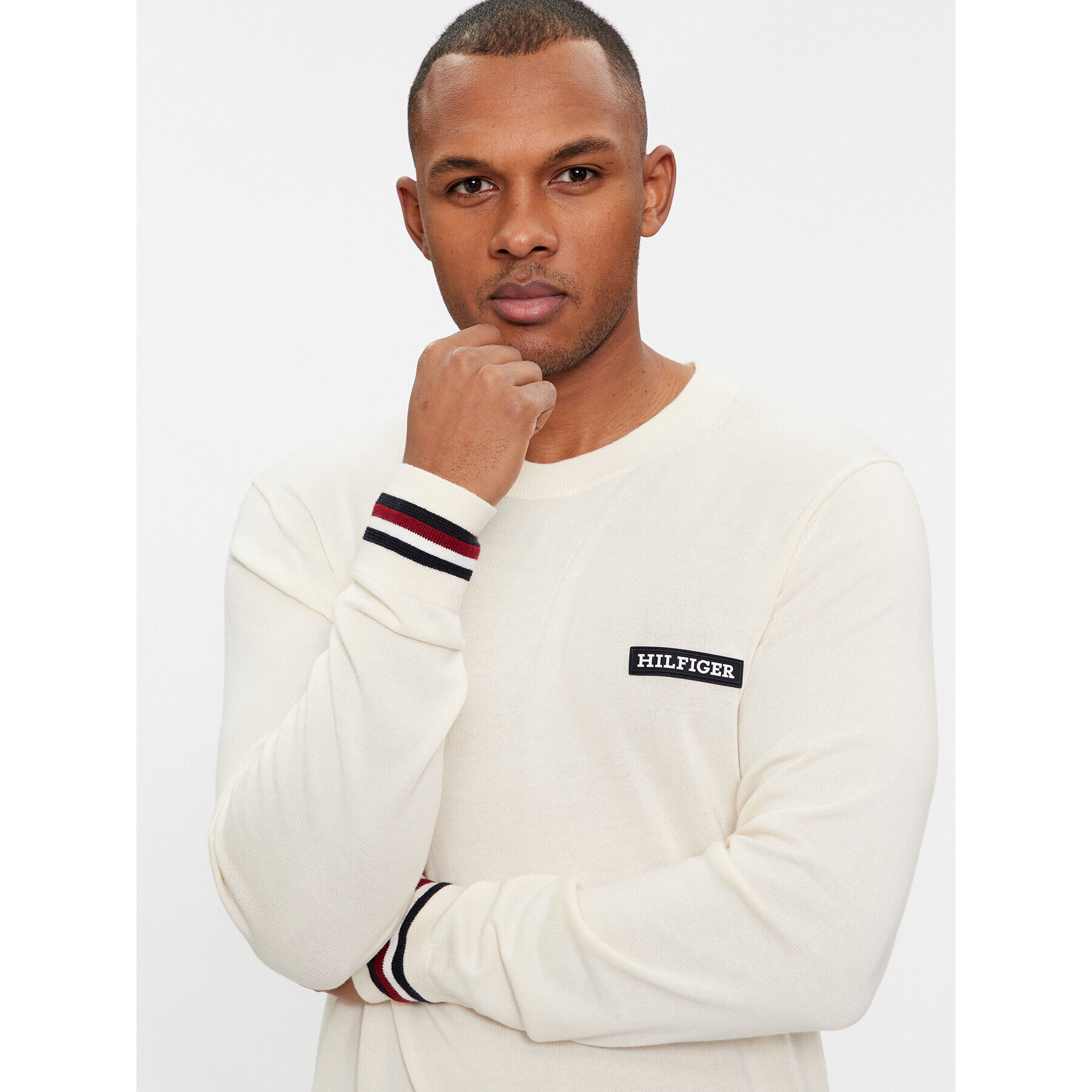 Tommy Hilfiger Пуловер Global Stripe Crew Nk MW0MW33502 Екрю Regular Fit - Pepit.bg