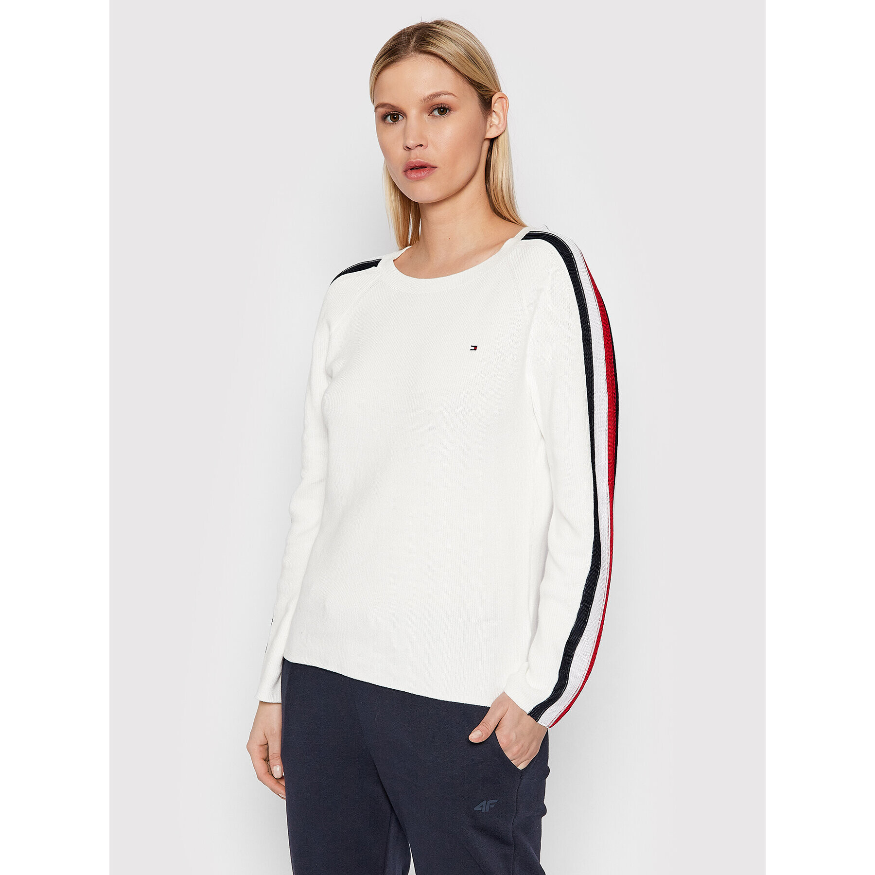 Tommy Hilfiger Пуловер Global Stripe WW0WW31512 Бял Regular Fit - Pepit.bg