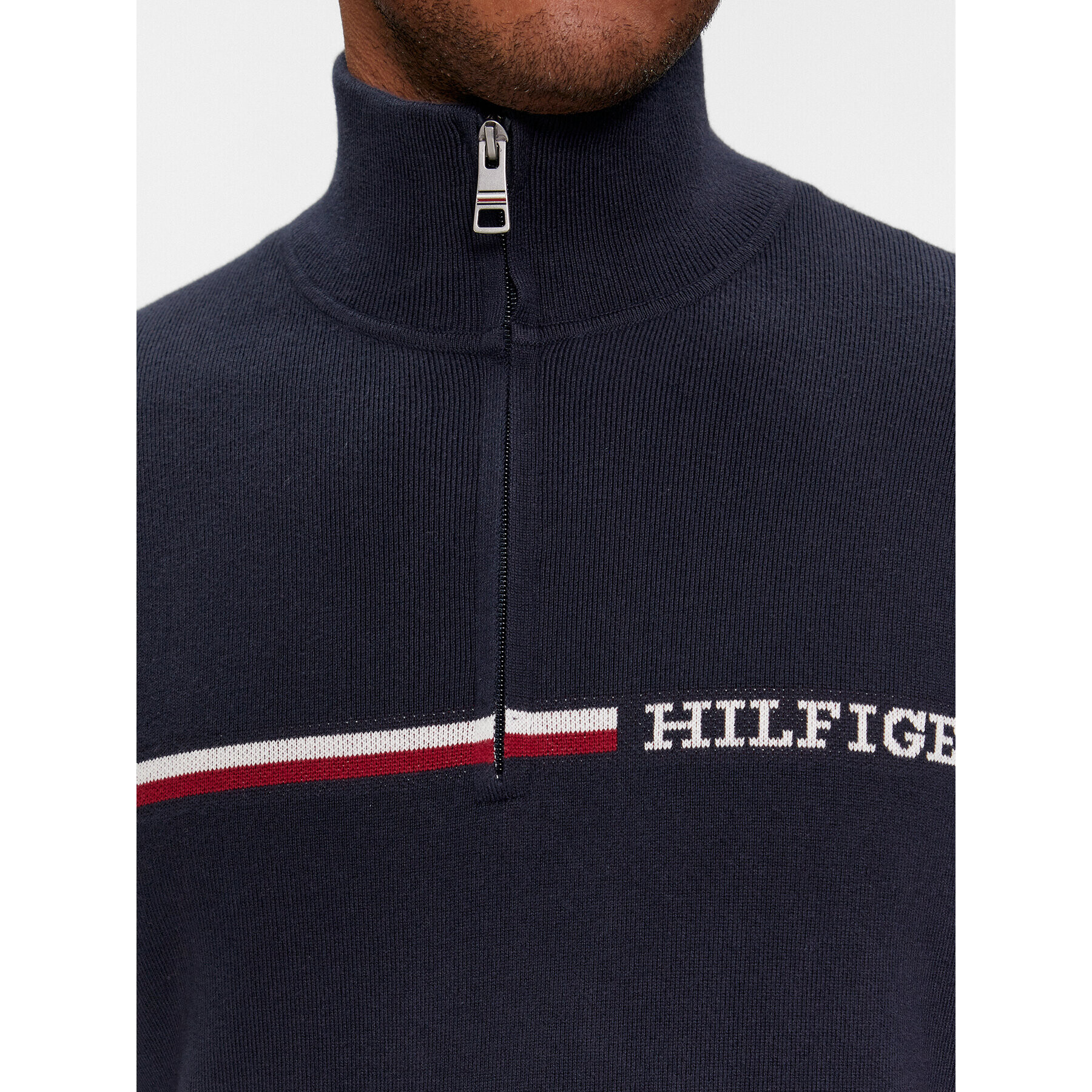 Tommy Hilfiger Пуловер Global Stripe Zip Mock MW0MW33508 Син Regular Fit - Pepit.bg