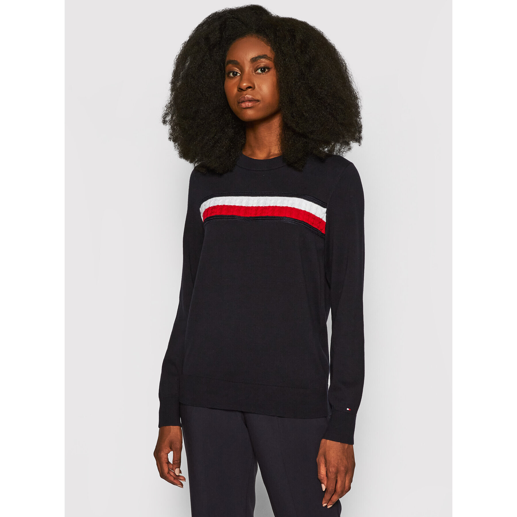 Tommy Hilfiger Пуловер Global WW0WW28874 Тъмносин Regular Fit - Pepit.bg