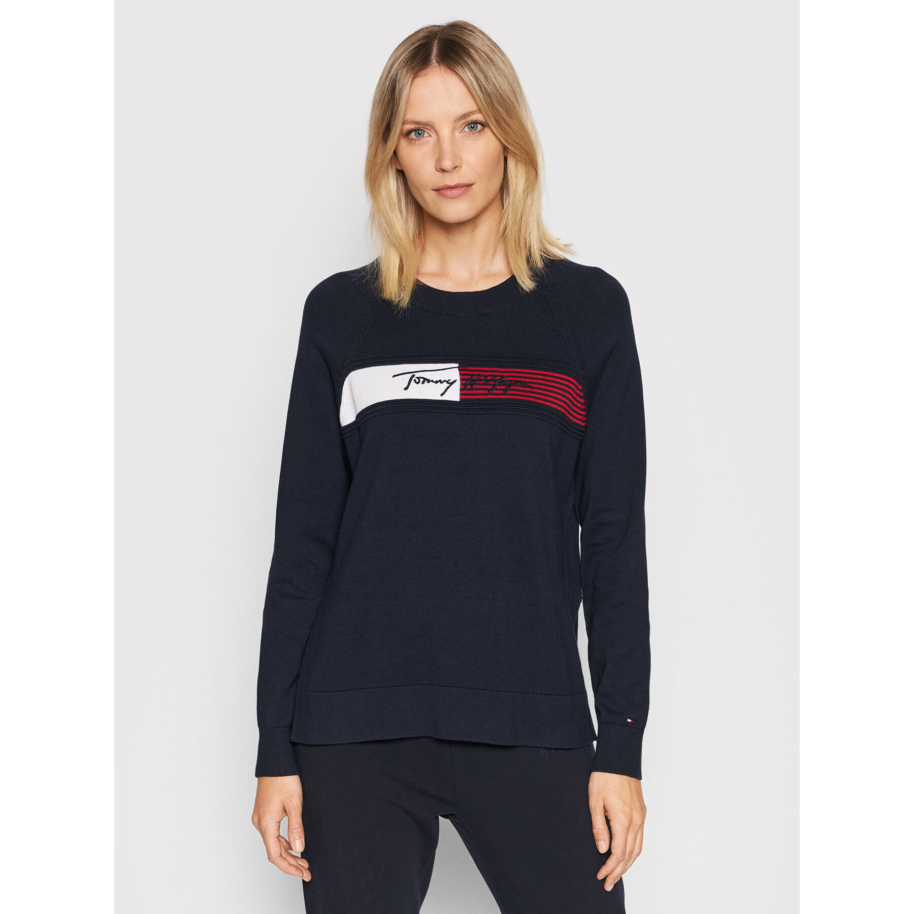 Tommy Hilfiger Пуловер Graphic WW0WW31519 Тъмносин Regular Fit - Pepit.bg