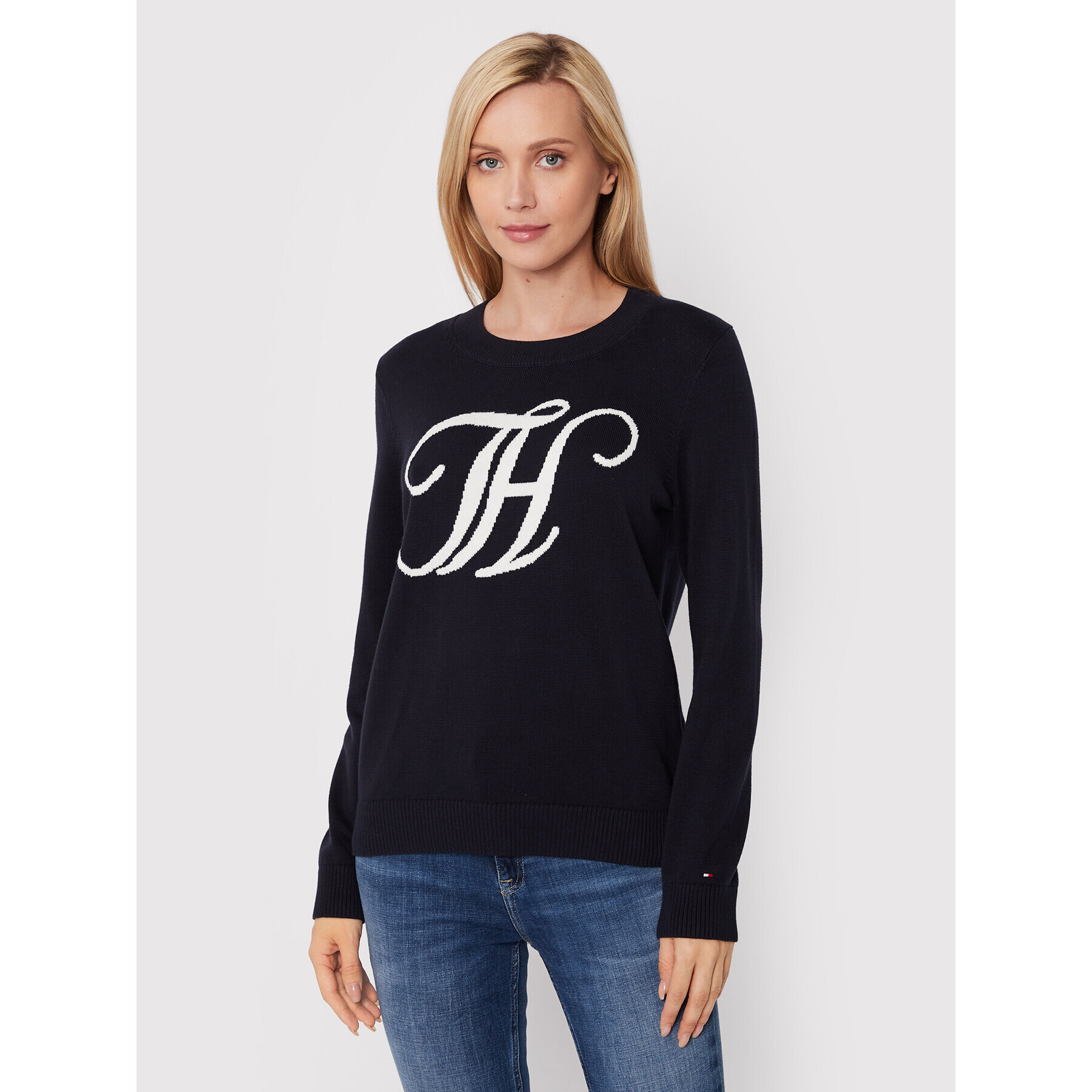 Tommy Hilfiger Пуловер Graphic WW0WW34953 Тъмносин Regular Fit - Pepit.bg
