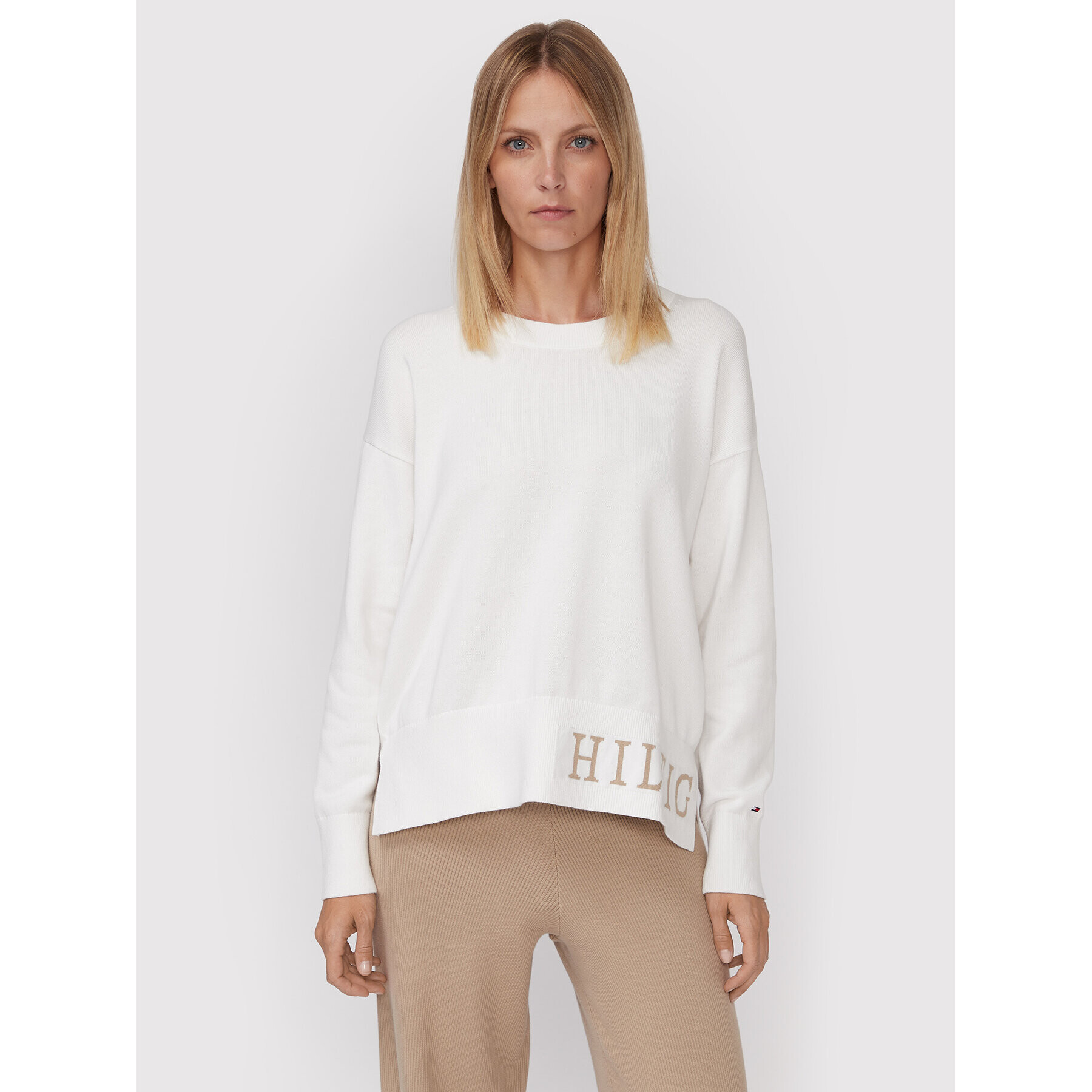 Tommy Hilfiger Пуловер Graphic WW0WW35768 Бял Relaxed Fit - Pepit.bg