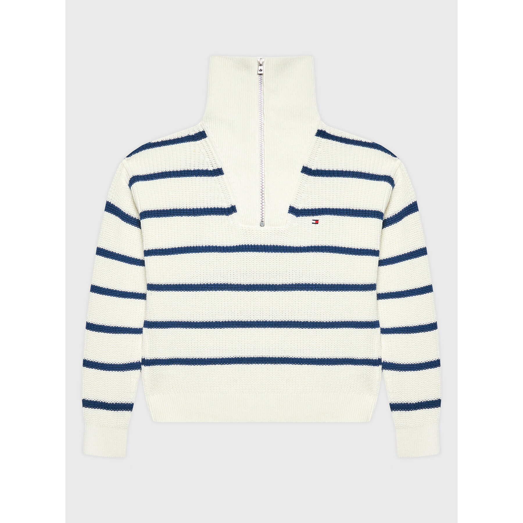 Tommy Hilfiger Пуловер Half Zip-Up Stripe KG0KG06669 Бял Regular Fit - Pepit.bg