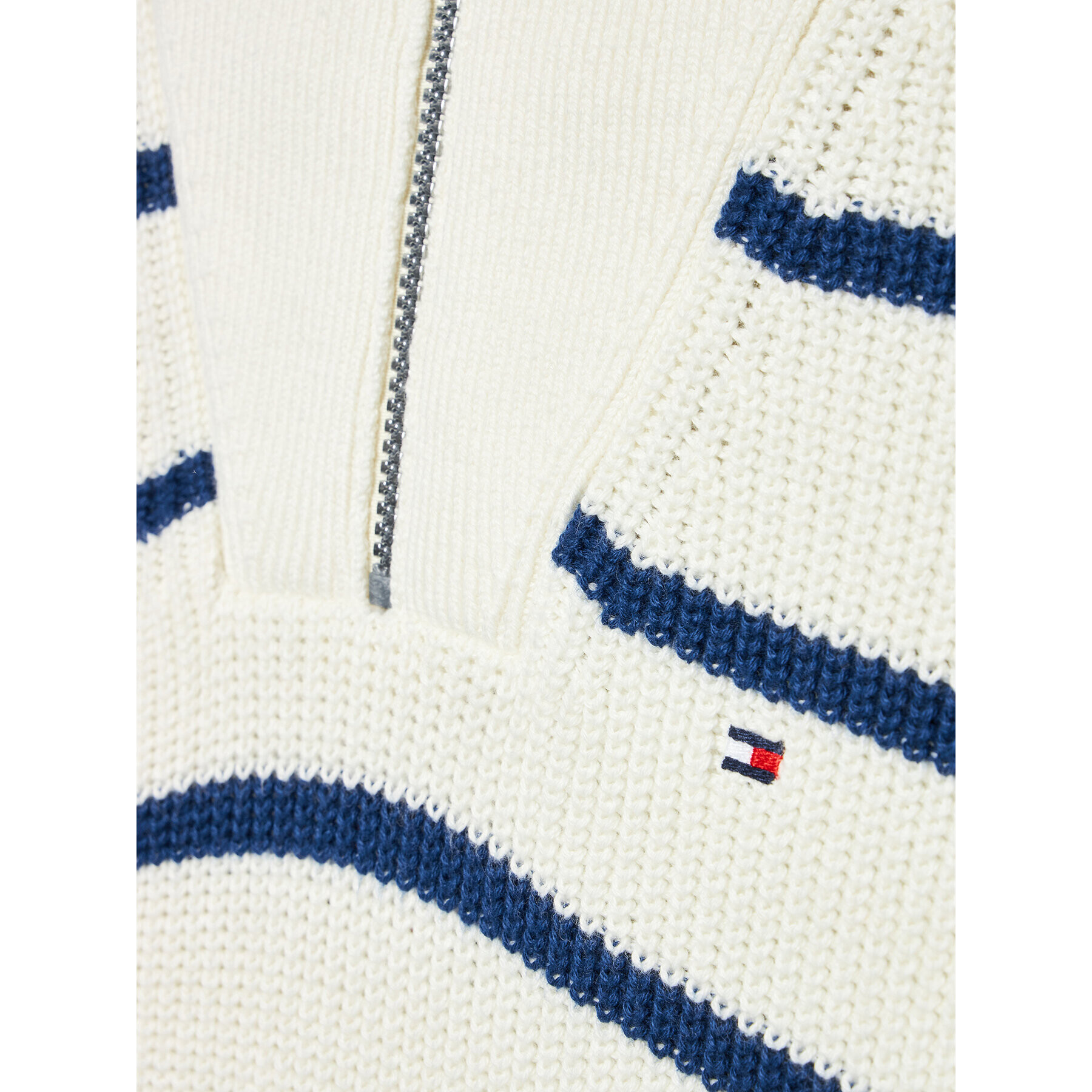 Tommy Hilfiger Пуловер Half Zip-Up Stripe KG0KG06669 Бял Regular Fit - Pepit.bg