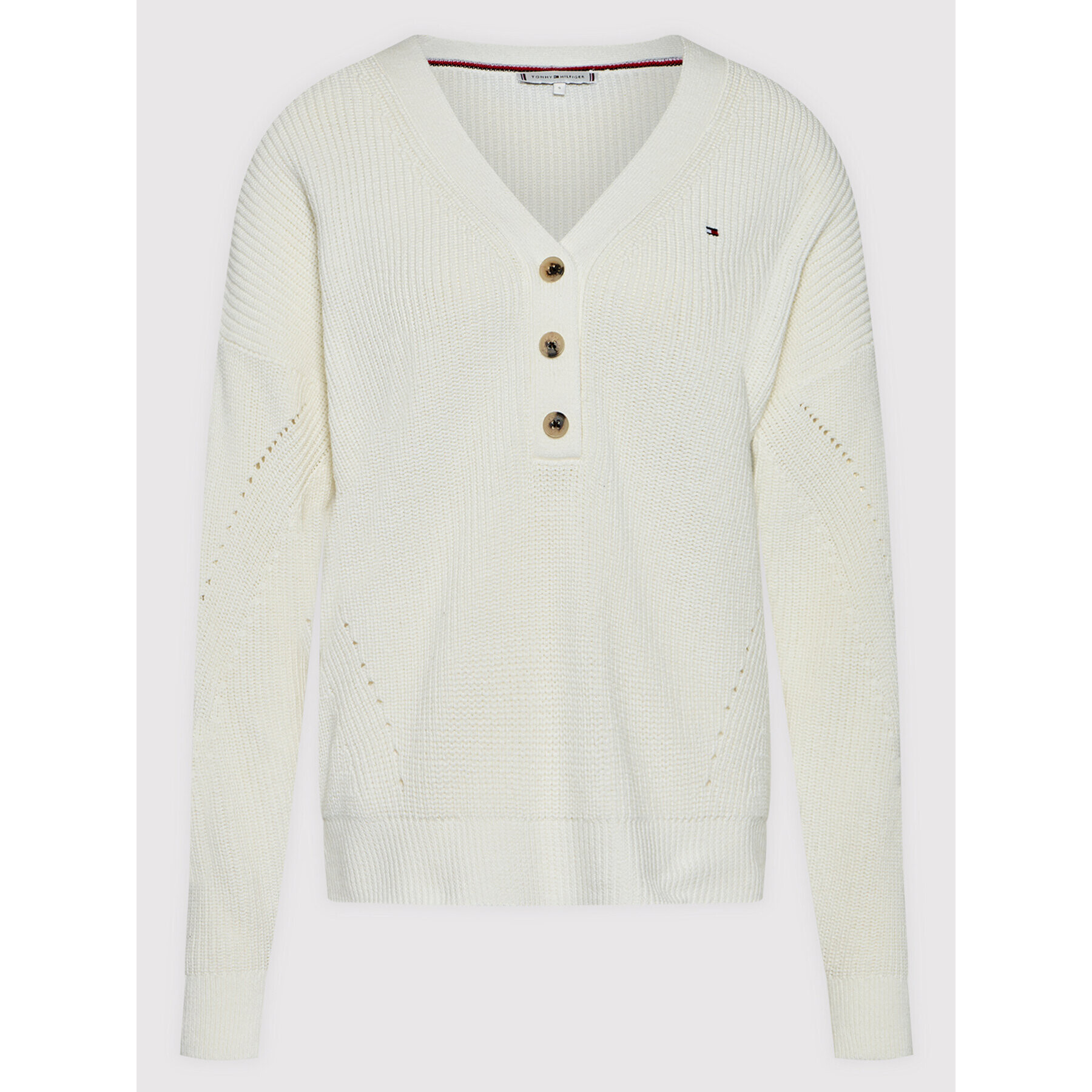 Tommy Hilfiger Пуловер Hayana Henley WW0WW31492 Бял Regular Fit - Pepit.bg