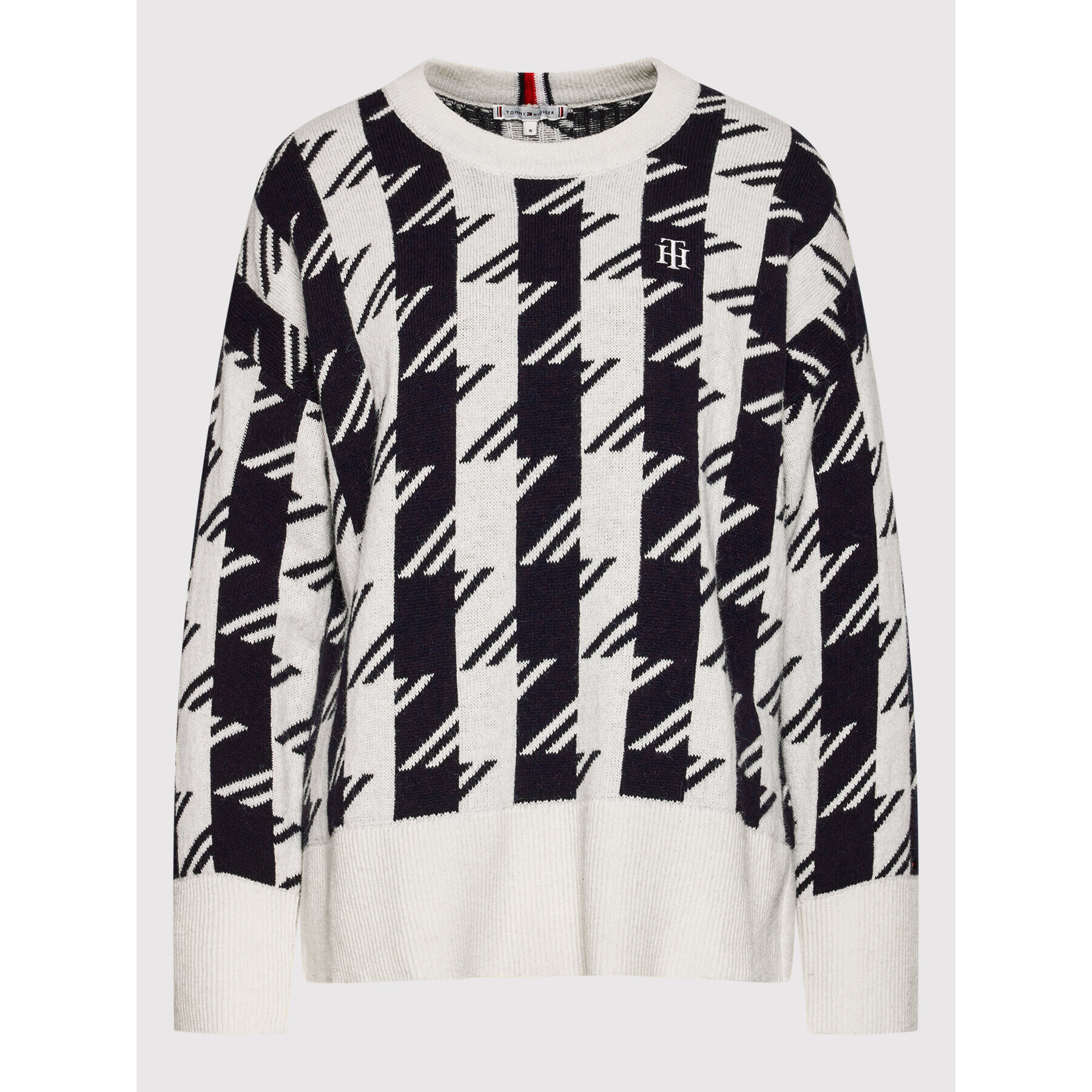 Tommy Hilfiger Пуловер Houndstooth WW0WW32486 Бежов Relaxed Fit - Pepit.bg