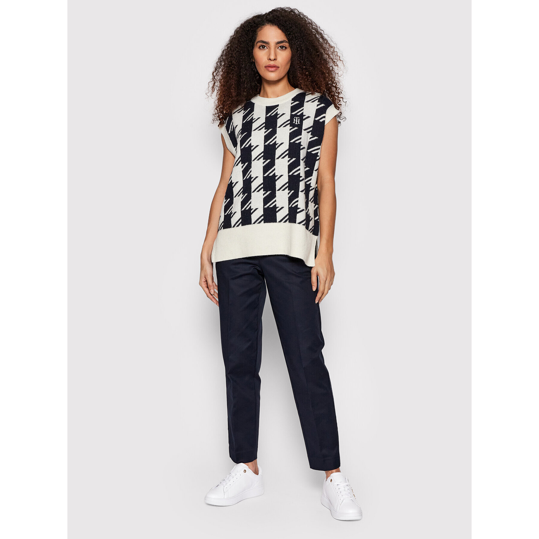 Tommy Hilfiger Пуловер Houndstooth WW0WW34344 Тъмносин Relaxed Fit - Pepit.bg