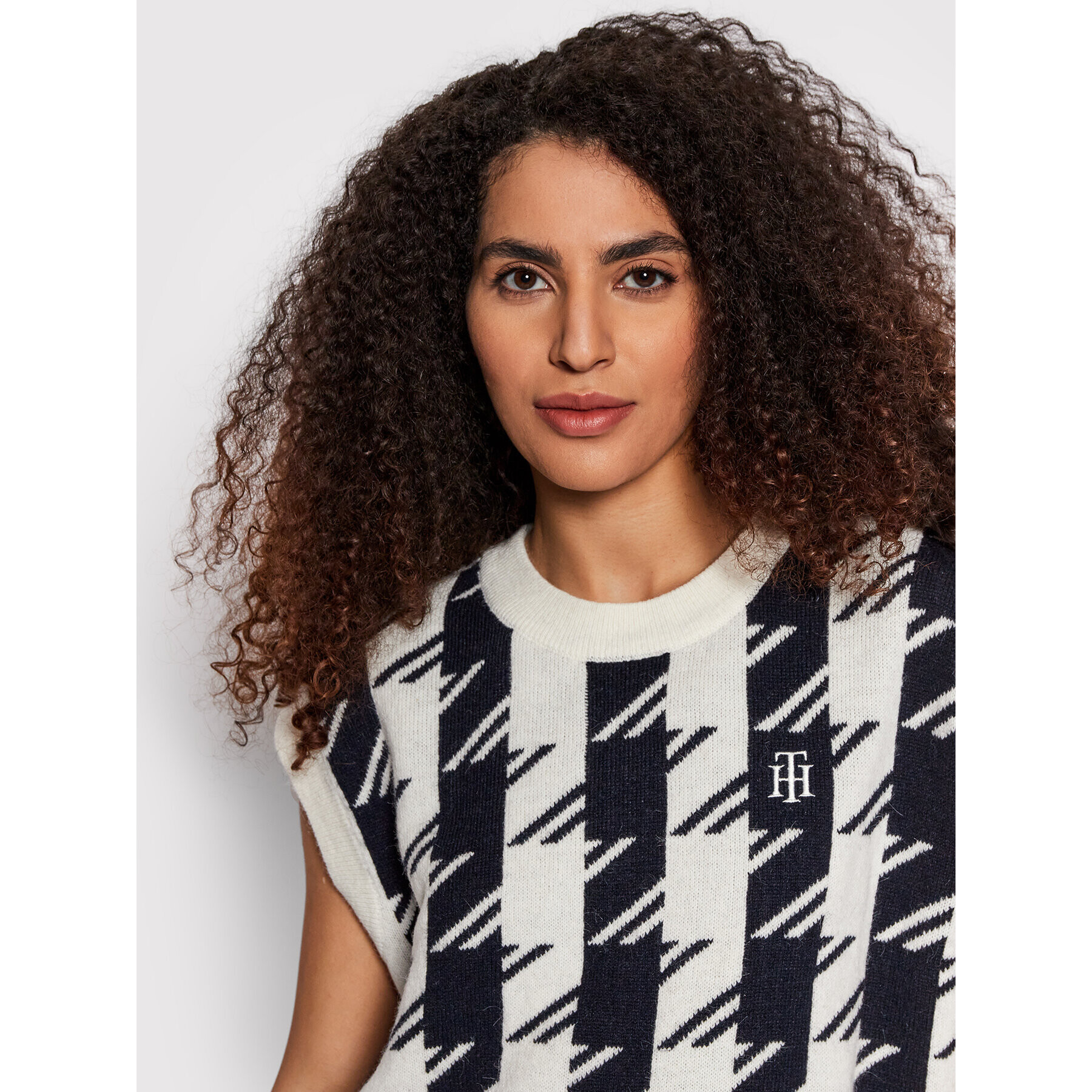 Tommy Hilfiger Пуловер Houndstooth WW0WW34344 Тъмносин Relaxed Fit - Pepit.bg