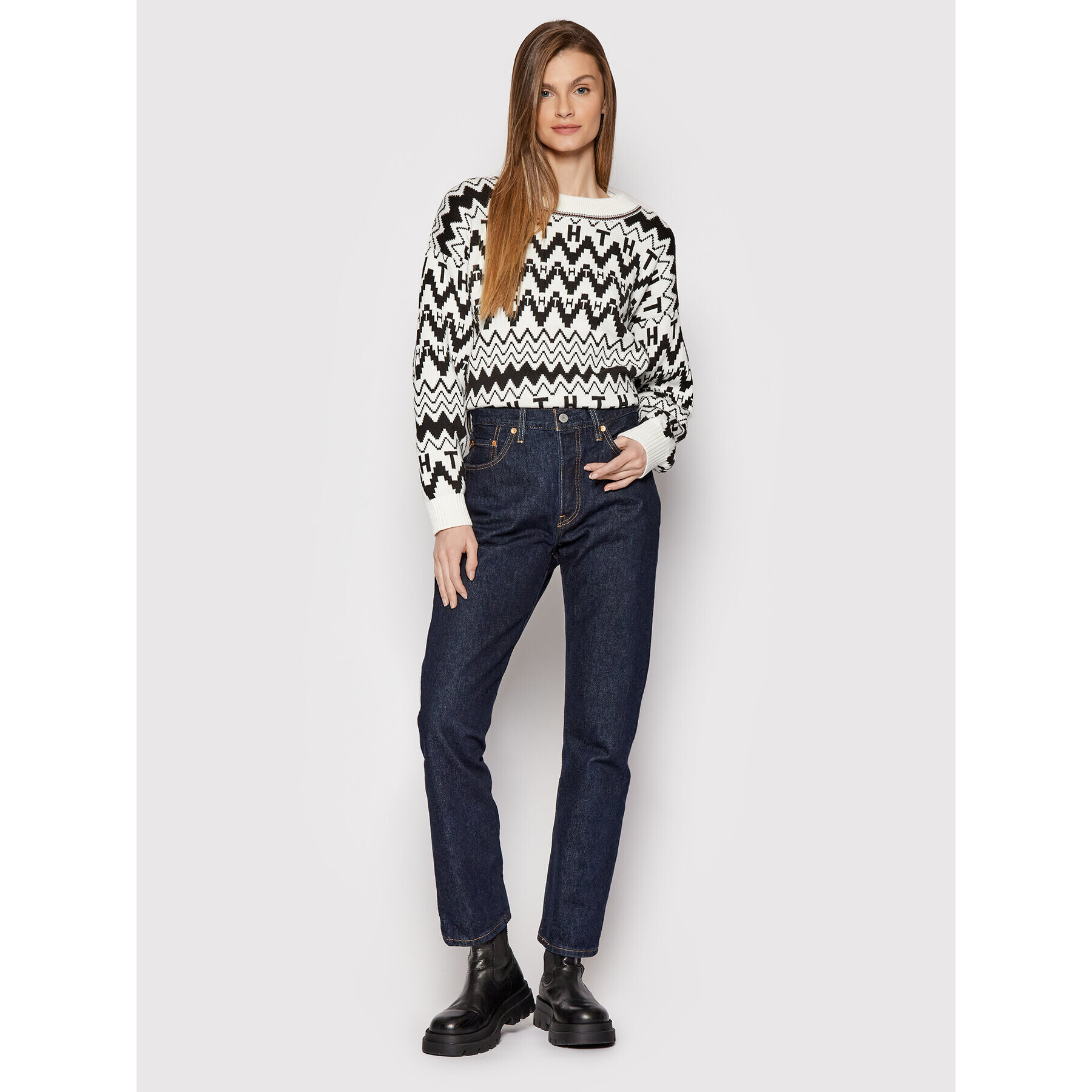 Tommy Hilfiger Пуловер Icons Fair Isle WW0WW31437 Бял Oversize - Pepit.bg