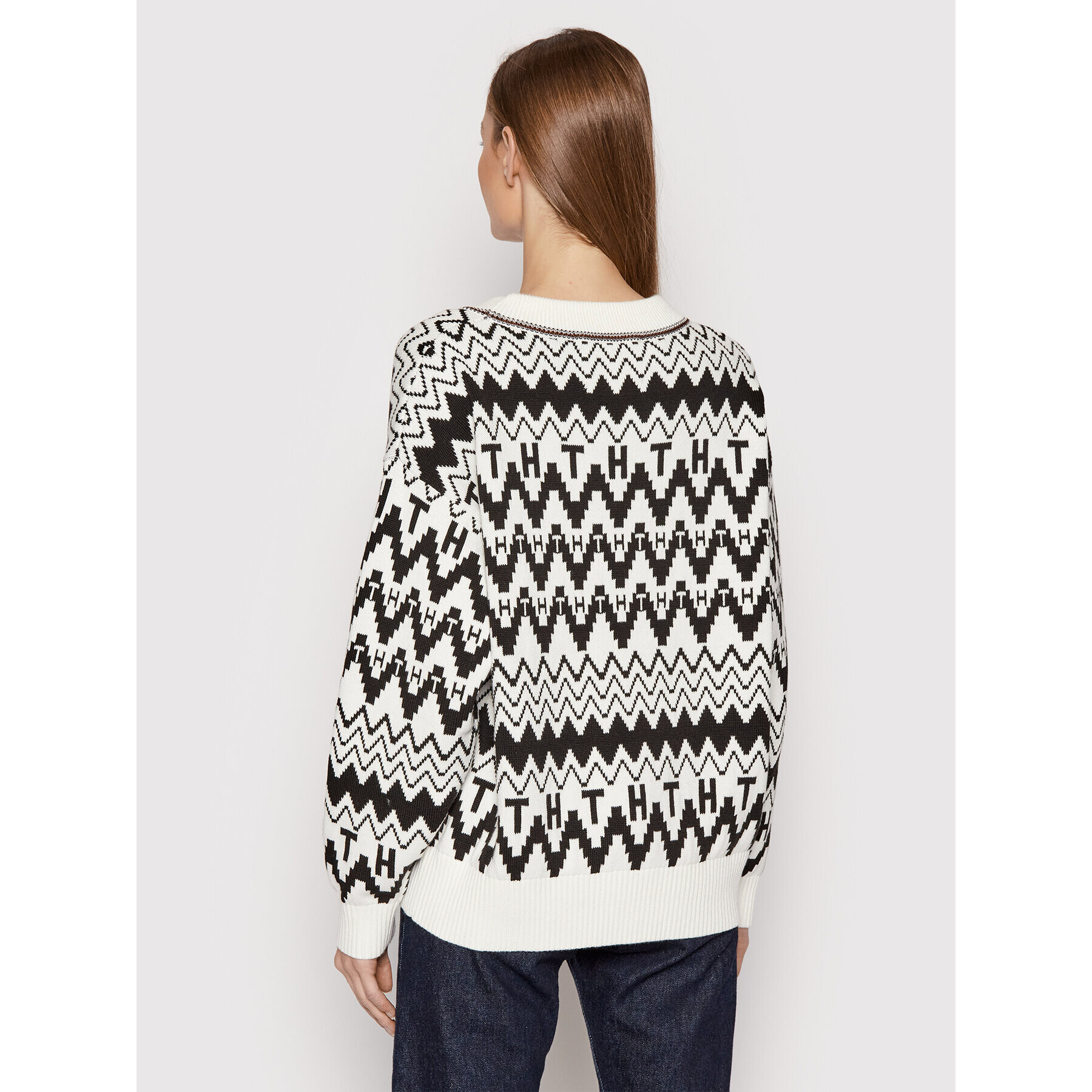 Tommy Hilfiger Пуловер Icons Fair Isle WW0WW31437 Бял Oversize - Pepit.bg