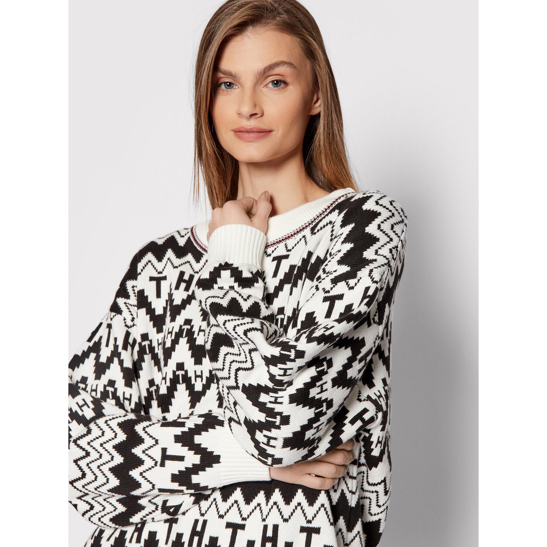 Tommy Hilfiger Пуловер Icons Fair Isle WW0WW31437 Бял Oversize - Pepit.bg