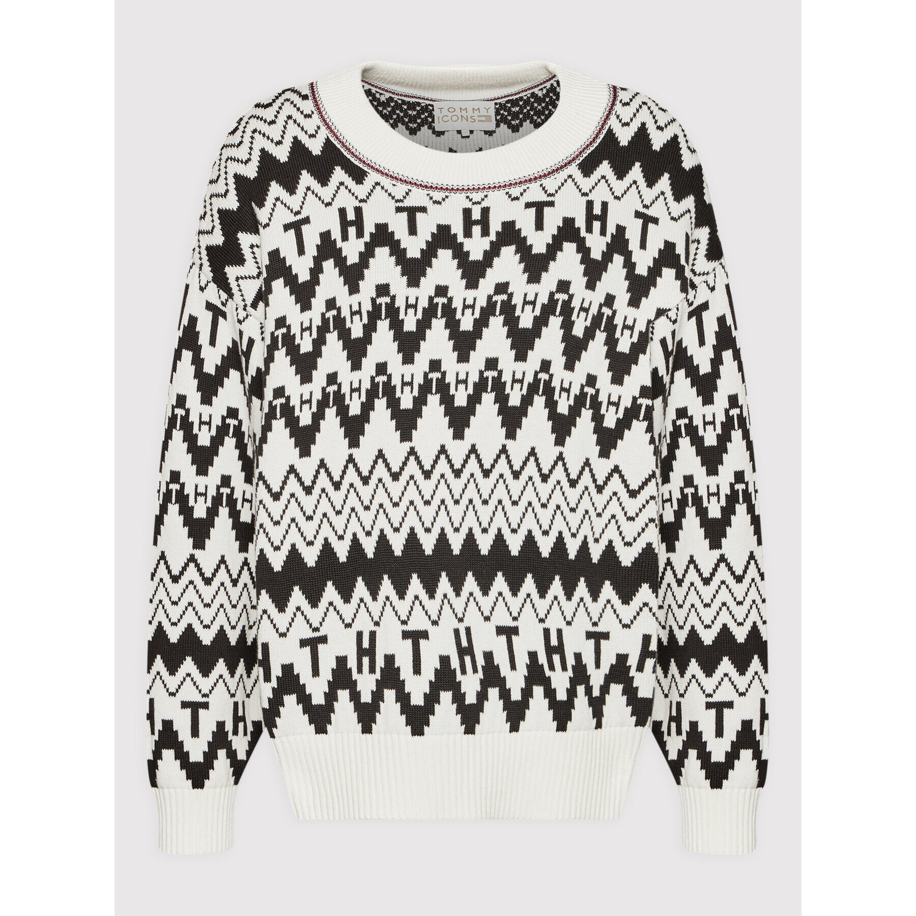 Tommy Hilfiger Пуловер Icons Fair Isle WW0WW31437 Бял Oversize - Pepit.bg