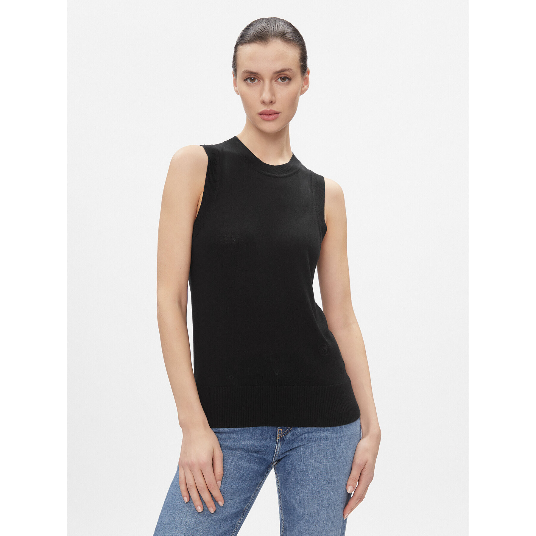 Tommy Hilfiger Пуловер Md Lyocell Silk Blend Vest WW0WW40980 Черен Regular Fit - Pepit.bg