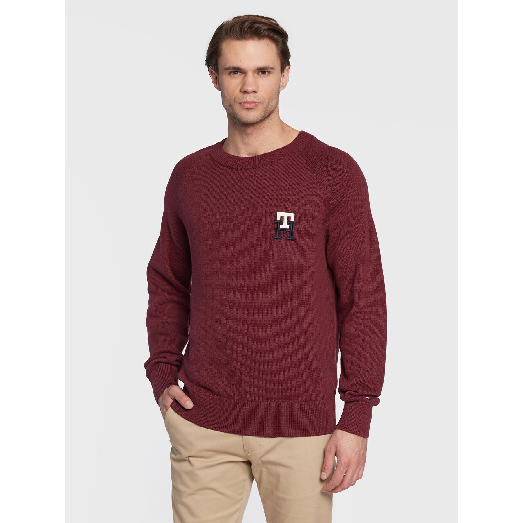 Tommy Hilfiger Пуловер Monogram American MW0MW27938 Бордо Relaxed Fit - Pepit.bg