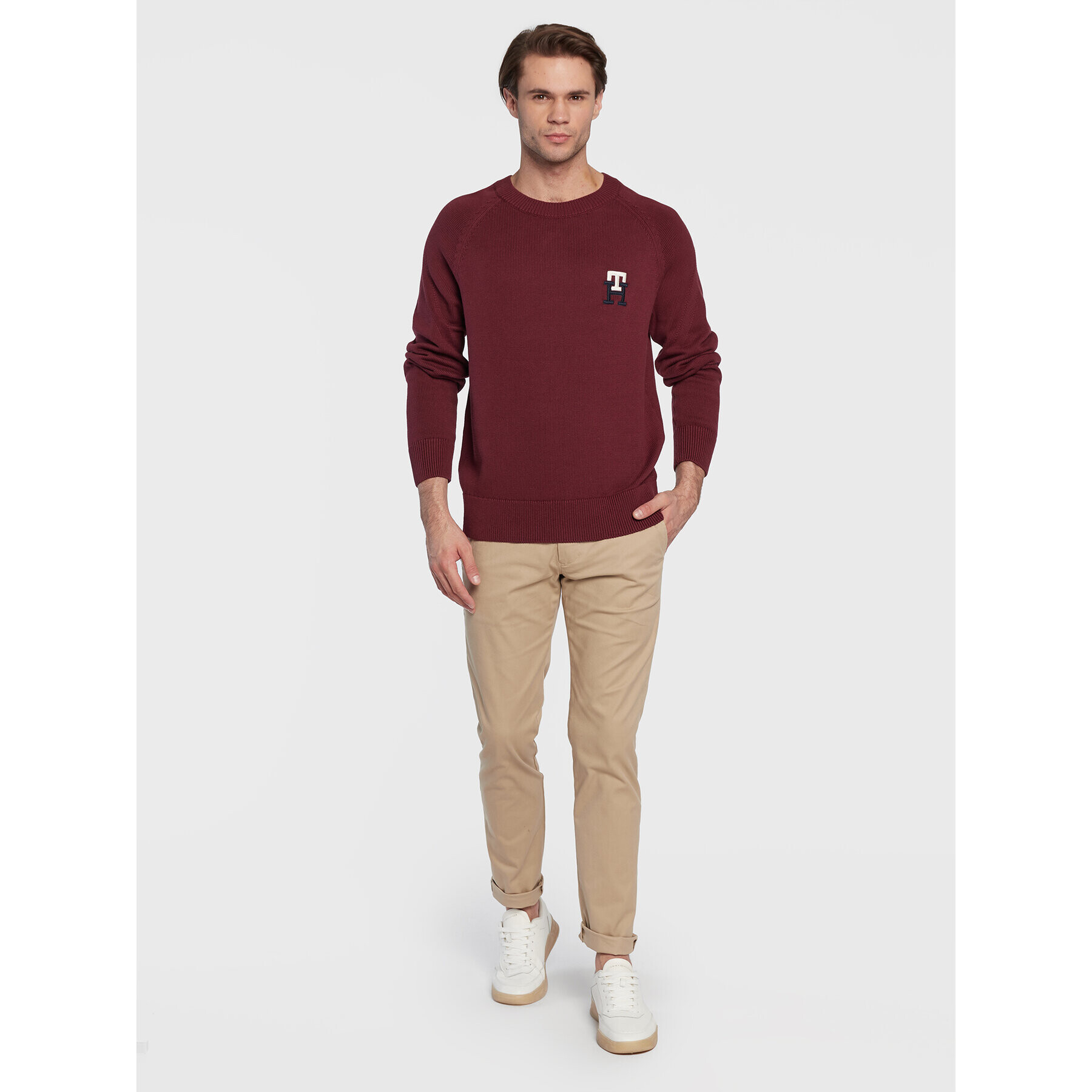 Tommy Hilfiger Пуловер Monogram American MW0MW27938 Бордо Relaxed Fit - Pepit.bg