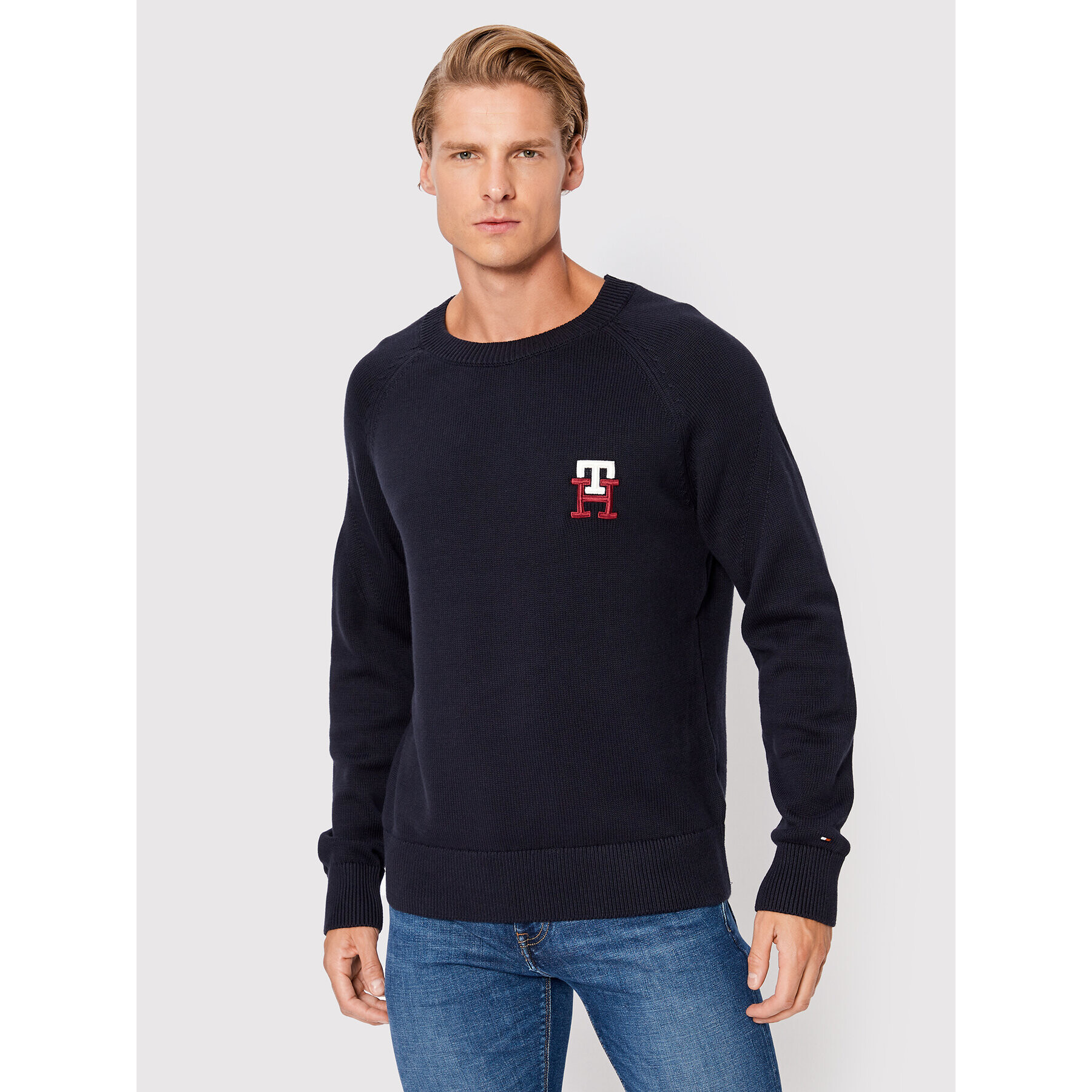 Tommy Hilfiger Пуловер Monogram American MW0MW27938 Тъмносин Relaxed Fit - Pepit.bg