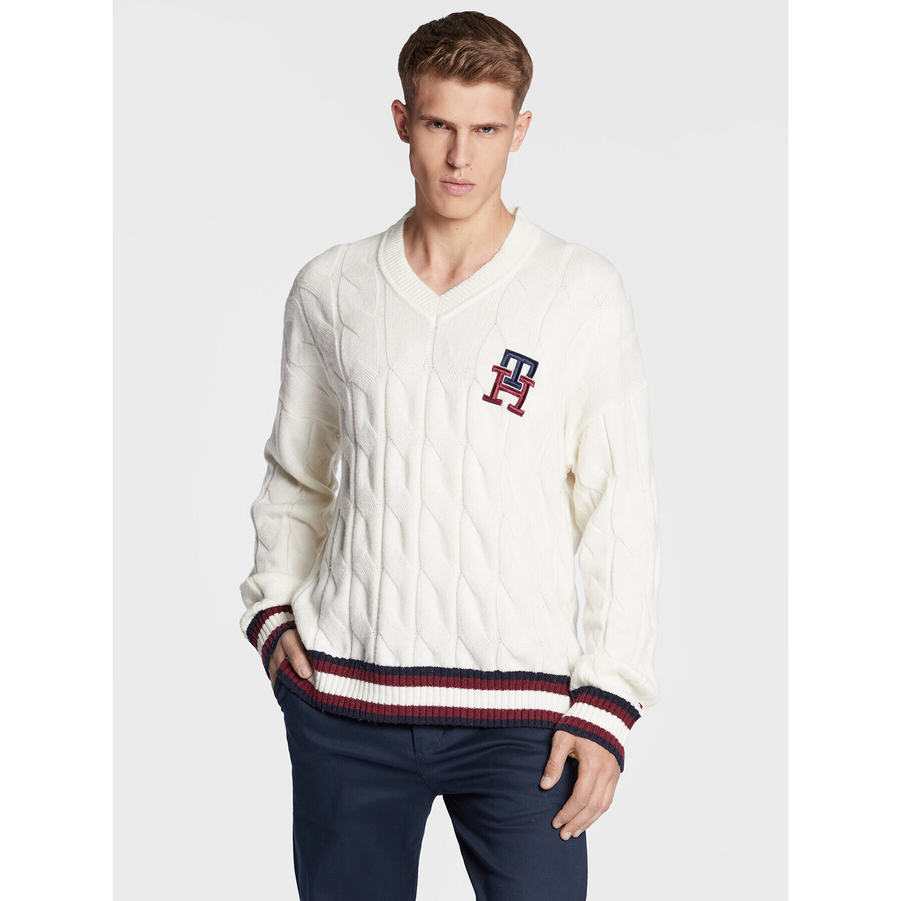 Tommy Hilfiger Пуловер Monogram Cable Cricket MW0MW27764 Бежов Oversize - Pepit.bg