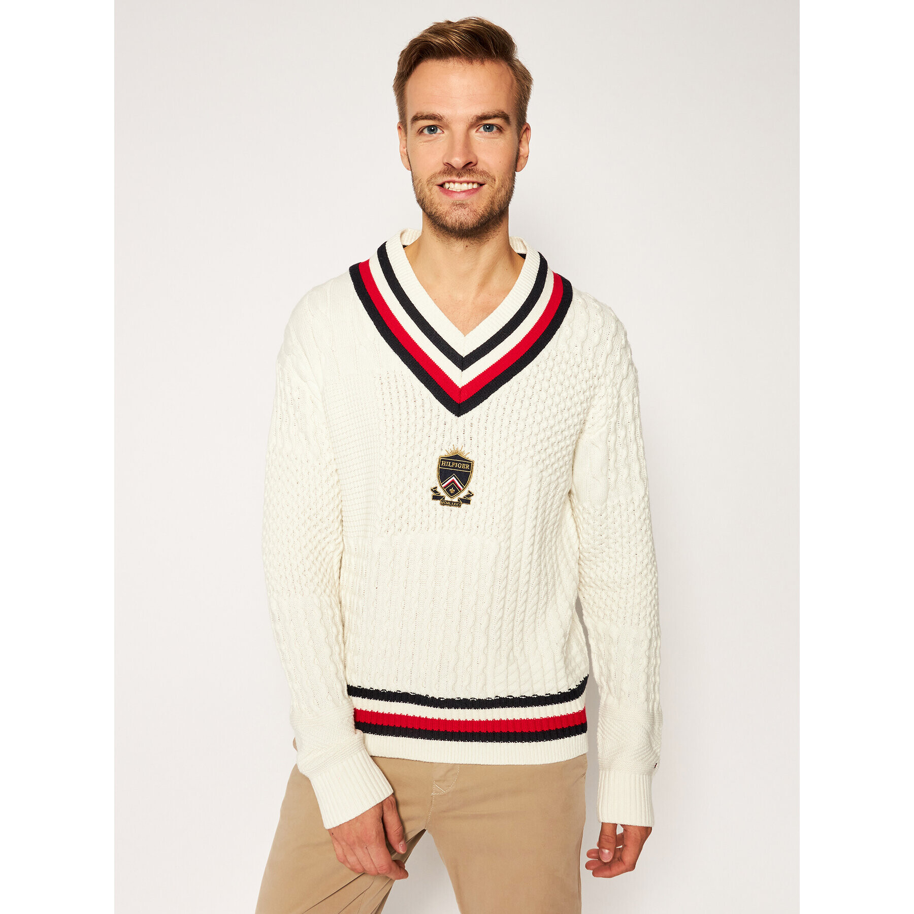 Tommy Hilfiger Пуловер Patchwork Cable Cricket MW0MW14431 Бежов Regular Fit - Pepit.bg