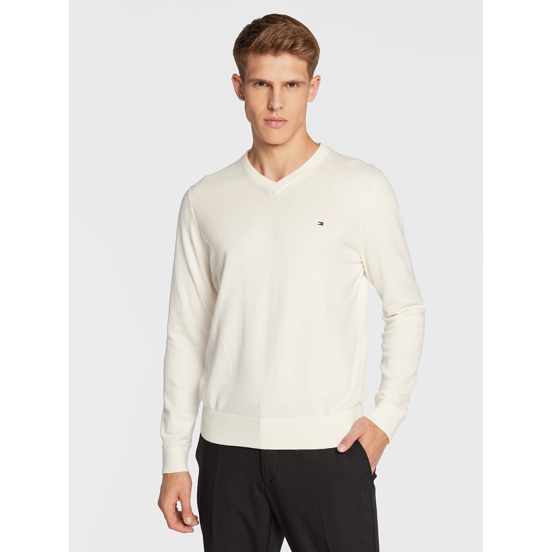 Tommy Hilfiger Пуловер Pima MW0MW28047 Бял Regular Fit - Pepit.bg