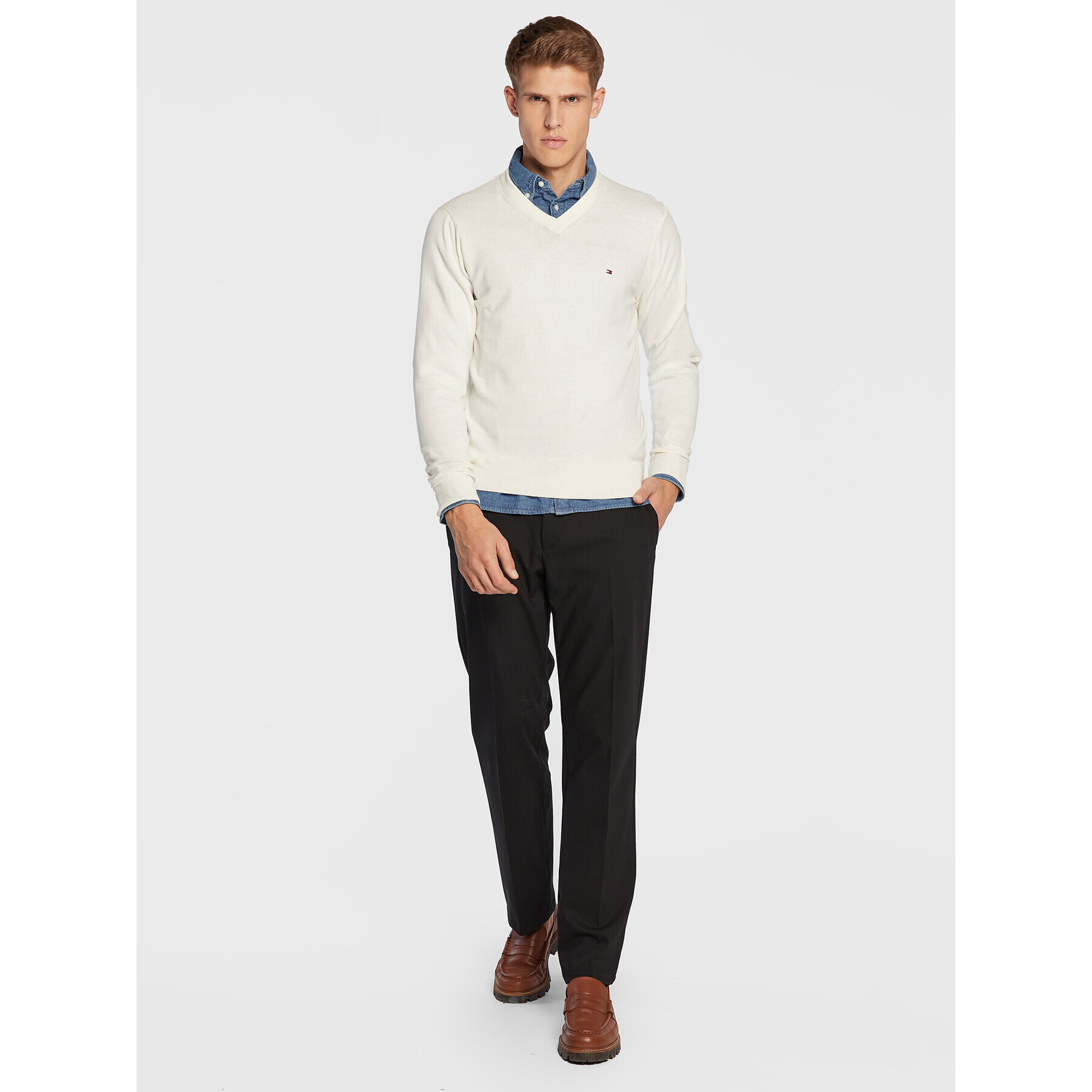 Tommy Hilfiger Пуловер Pima MW0MW28047 Бял Regular Fit - Pepit.bg