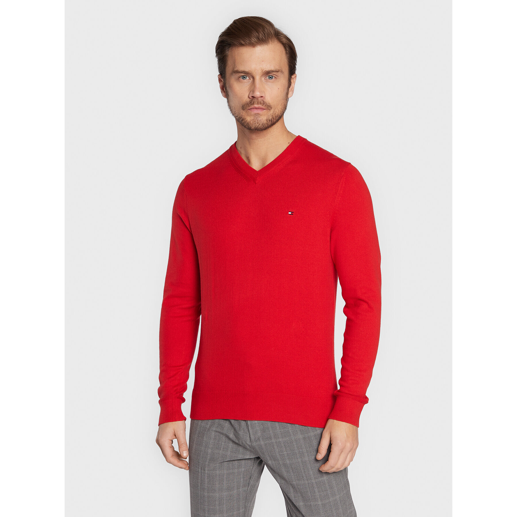 Tommy Hilfiger Пуловер Pima MW0MW28047 Червен Regular Fit - Pepit.bg
