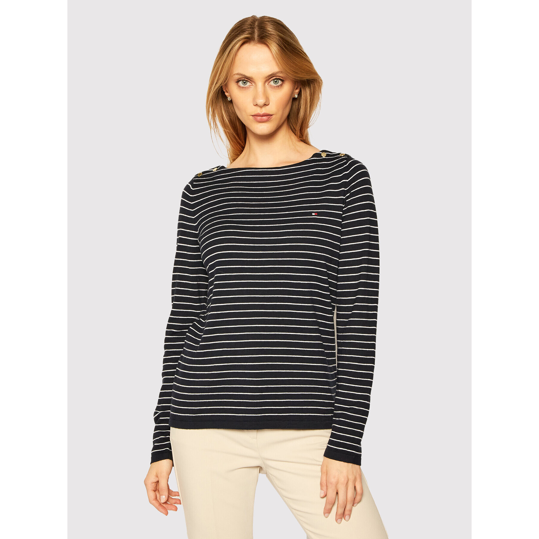 Tommy Hilfiger Пуловер Soft Cotton Boat WW0WW28881 Тъмносин Regular Fit - Pepit.bg