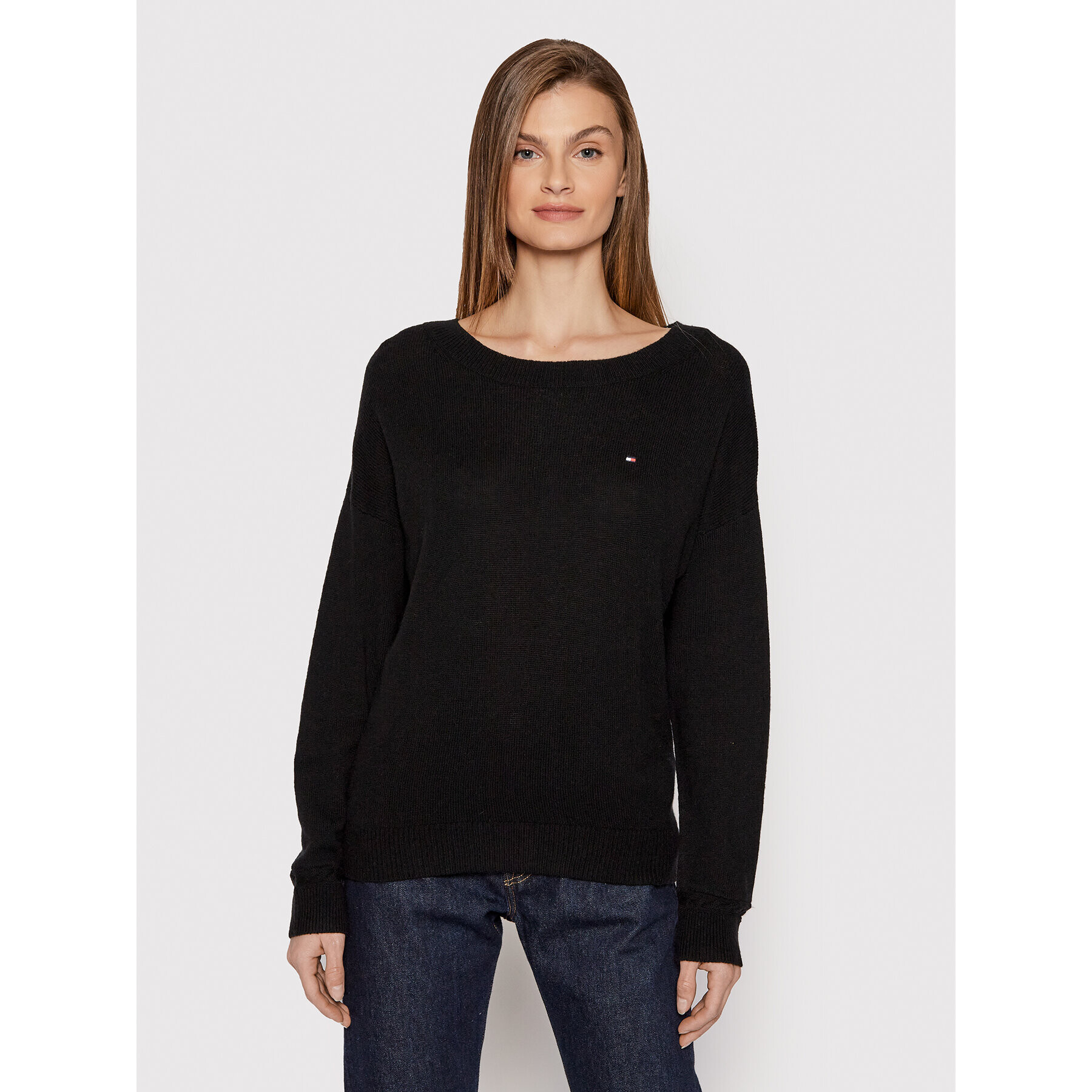 Tommy Hilfiger Пуловер Softwool Open-nk WW0WW31588 Черен Relaxed Fit - Pepit.bg