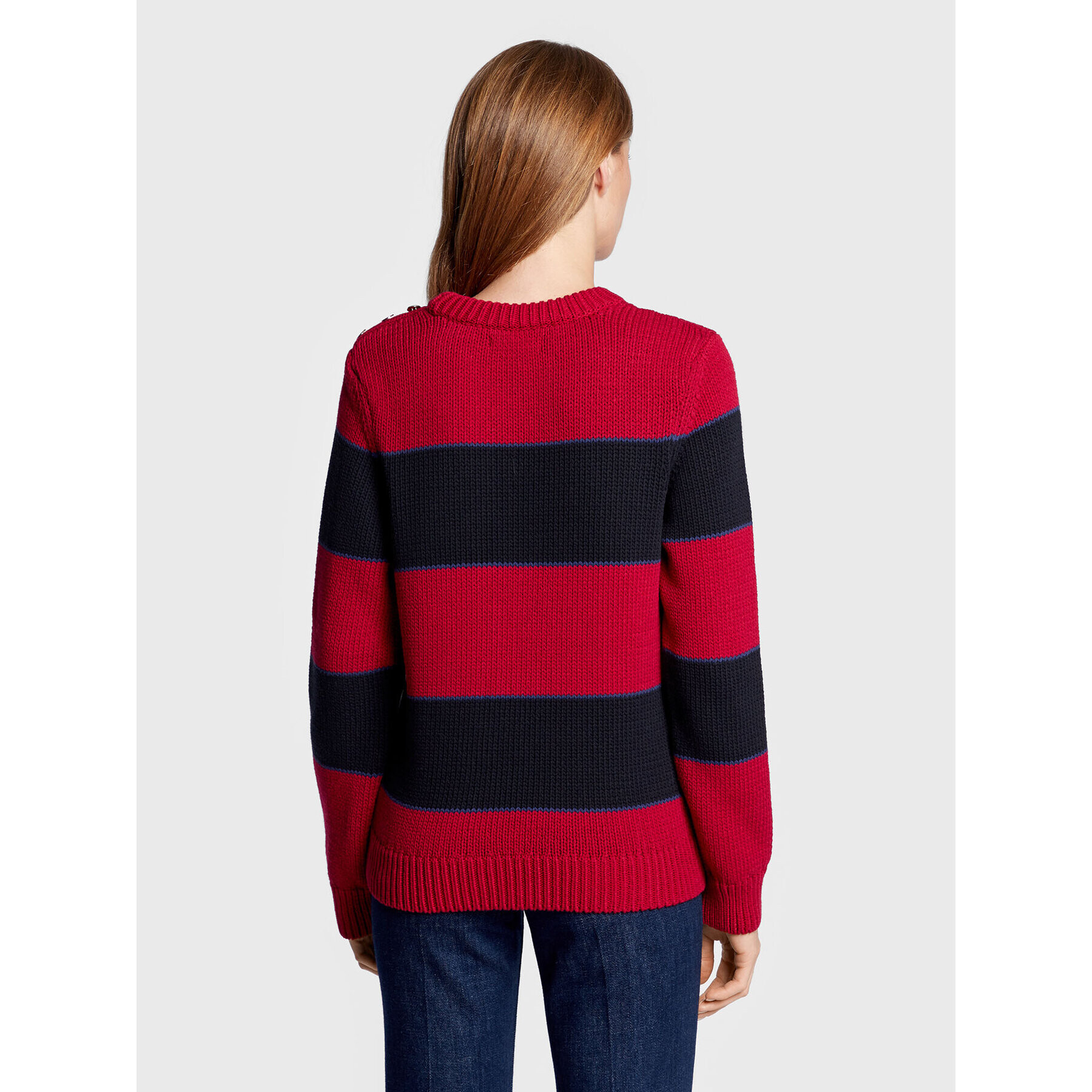 Tommy Hilfiger Пуловер Striped Button WW0WW35263 Розов Regular Fit - Pepit.bg