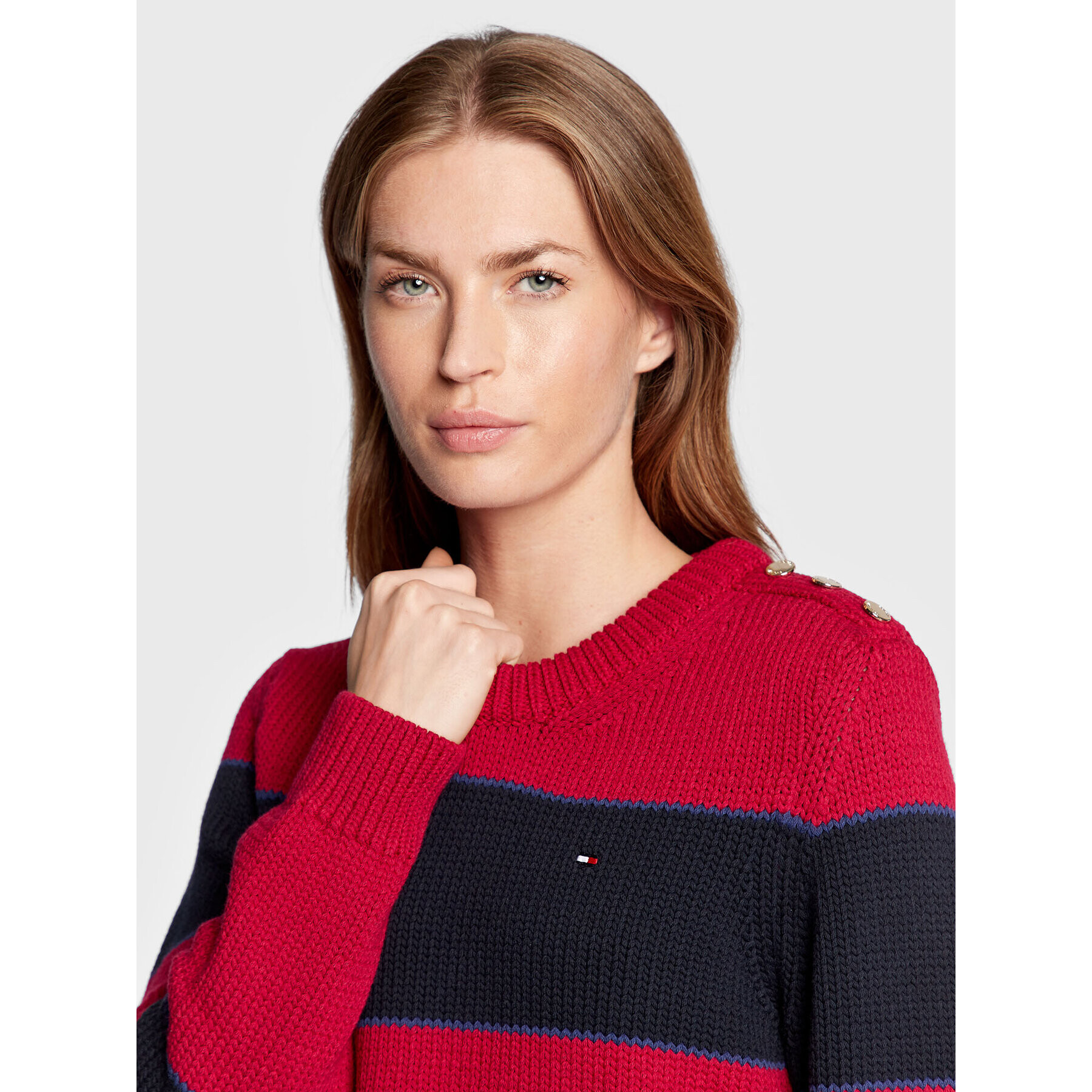 Tommy Hilfiger Пуловер Striped Button WW0WW35263 Розов Regular Fit - Pepit.bg
