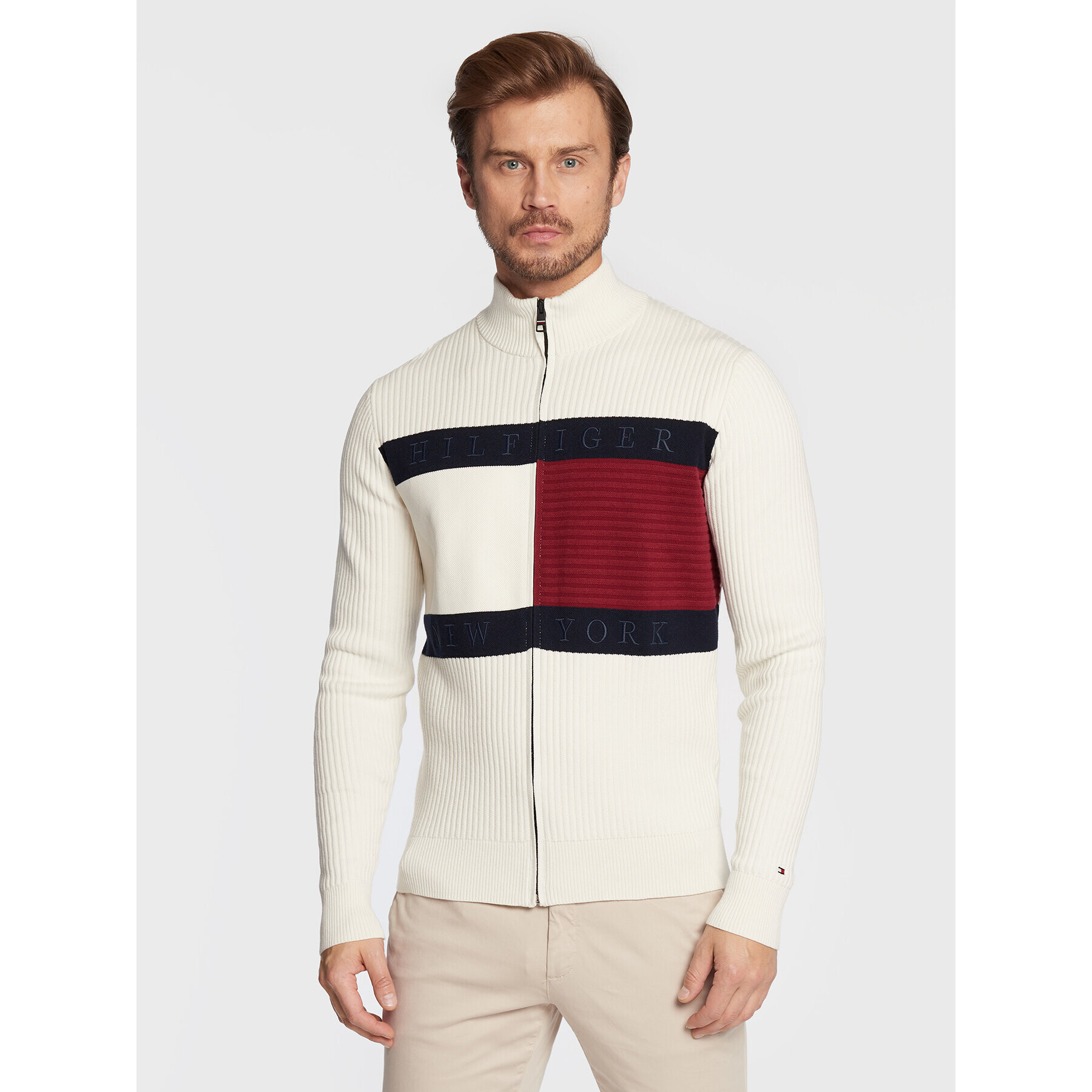 Tommy Hilfiger Пуловер Structure Flag MW0MW25343 Бял Regular Fit - Pepit.bg