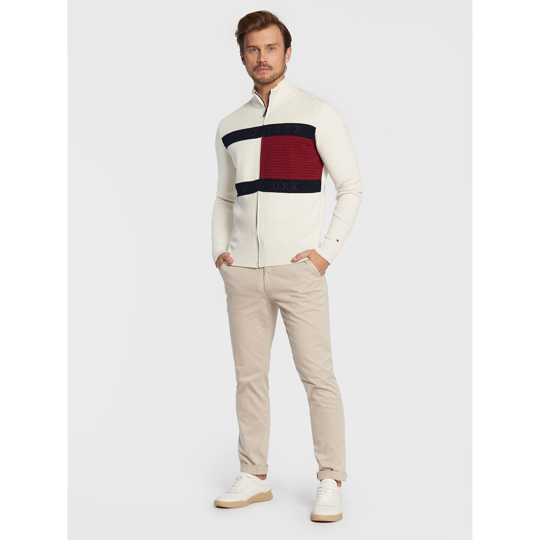 Tommy Hilfiger Пуловер Structure Flag MW0MW25343 Бял Regular Fit - Pepit.bg