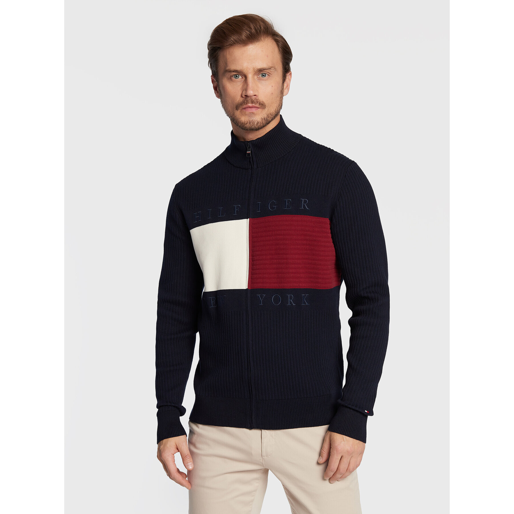 Tommy Hilfiger Пуловер Structure Flag MW0MW25343 Тъмносин Regular Fit - Pepit.bg