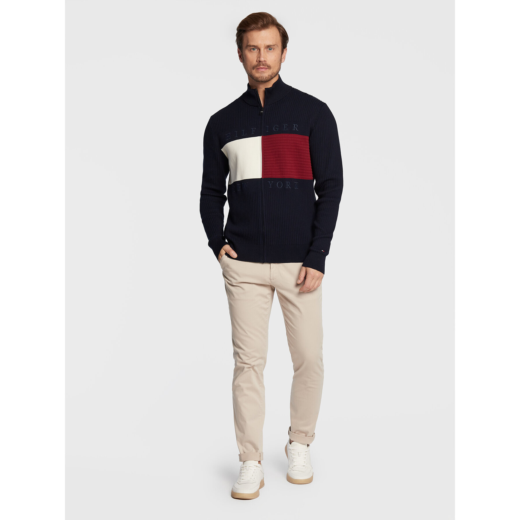 Tommy Hilfiger Пуловер Structure Flag MW0MW25343 Тъмносин Regular Fit - Pepit.bg