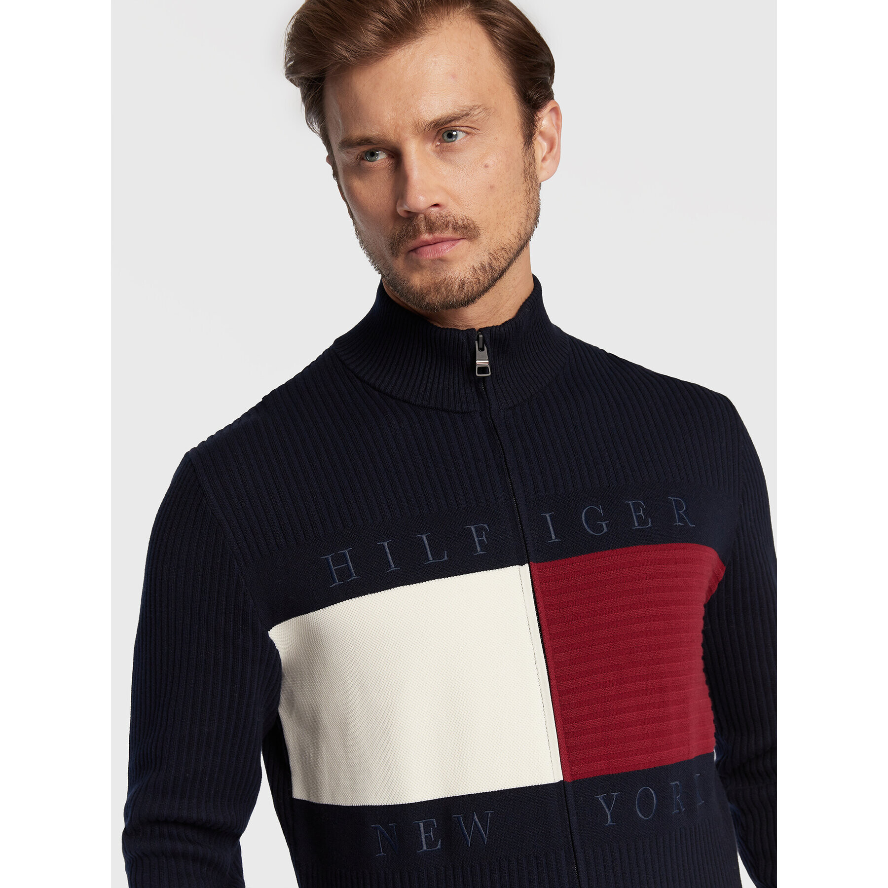 Tommy Hilfiger Пуловер Structure Flag MW0MW25343 Тъмносин Regular Fit - Pepit.bg