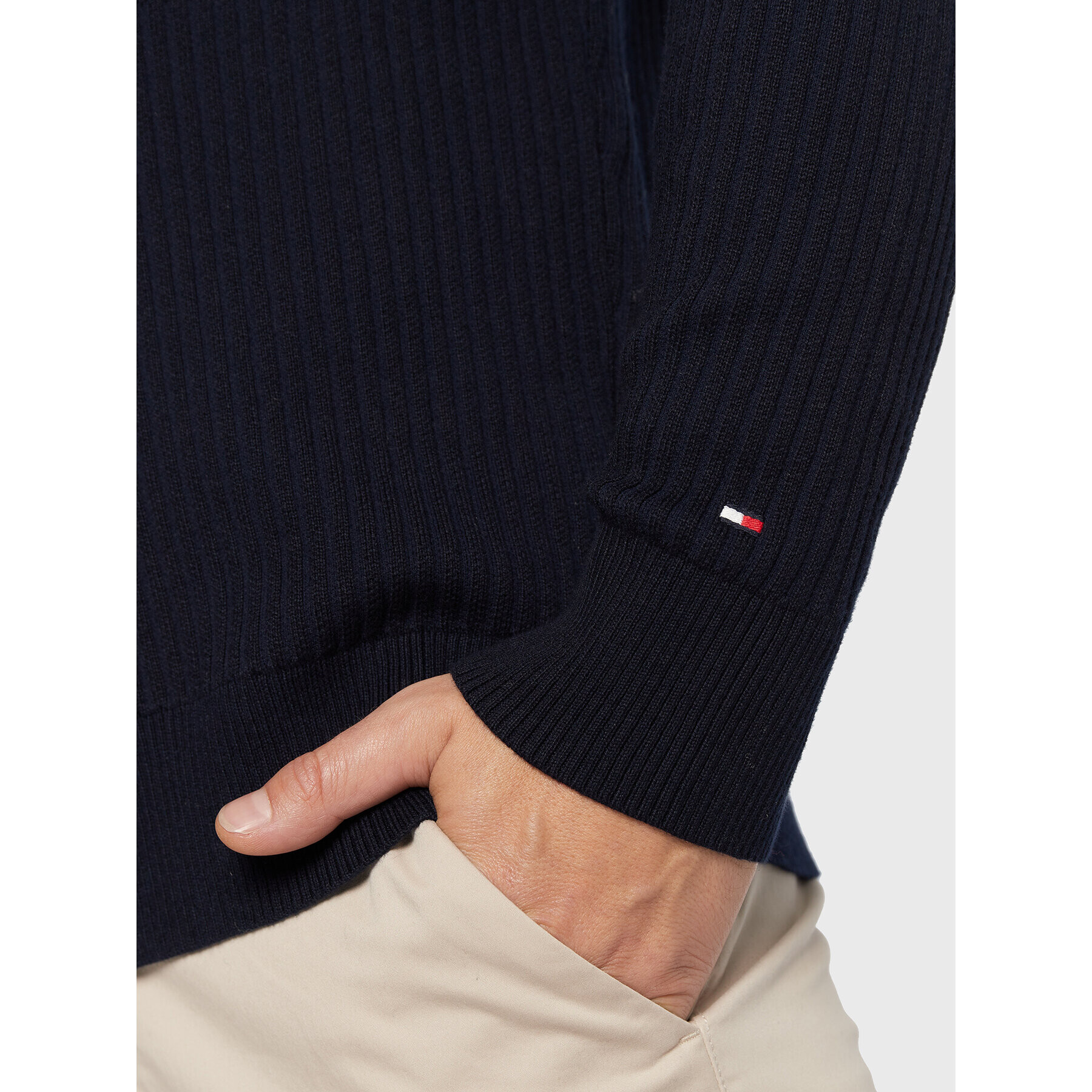 Tommy Hilfiger Пуловер Structure Flag MW0MW25343 Тъмносин Regular Fit - Pepit.bg