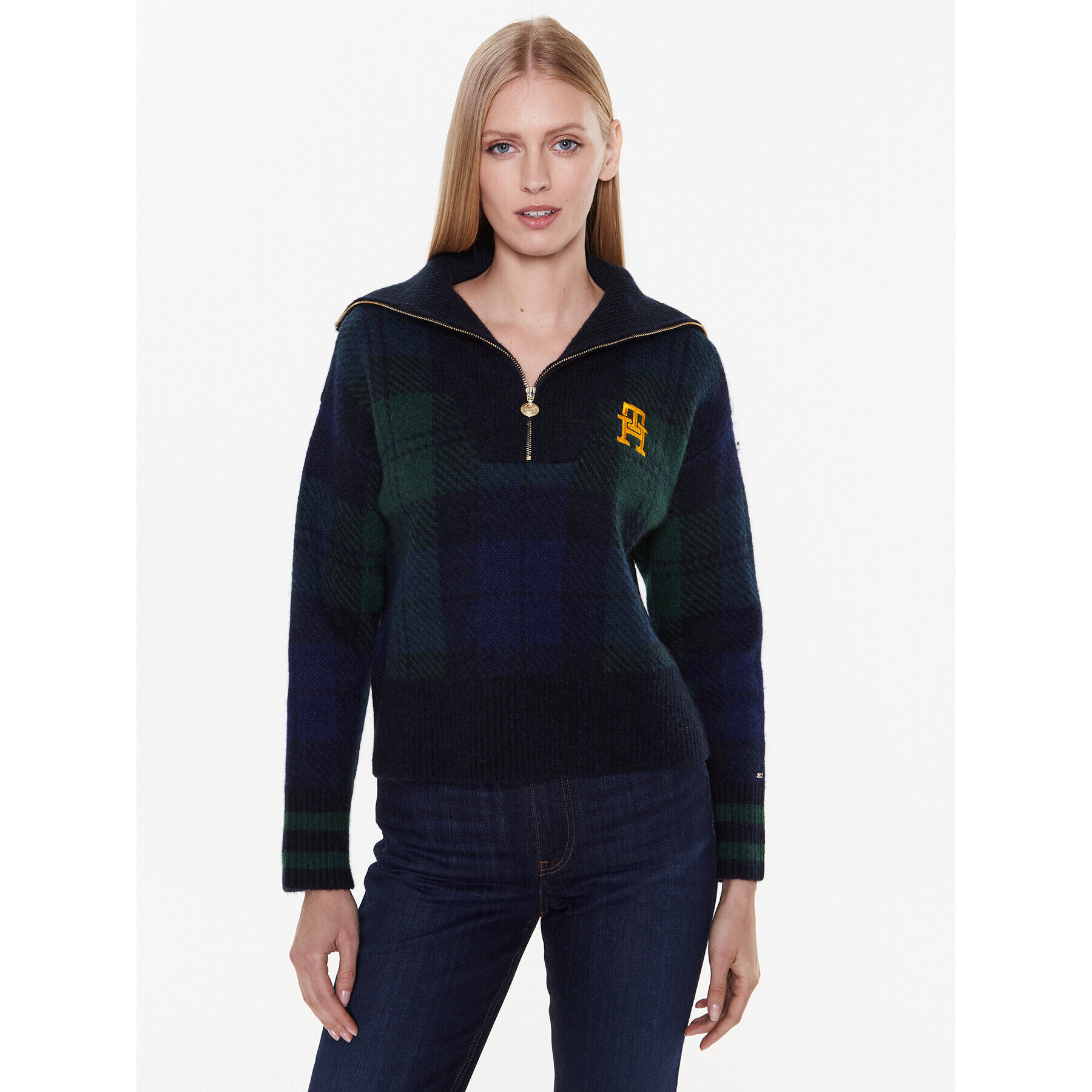 Tommy Hilfiger Пуловер Tartan WW0WW38265 Тъмносин Regular Fit - Pepit.bg