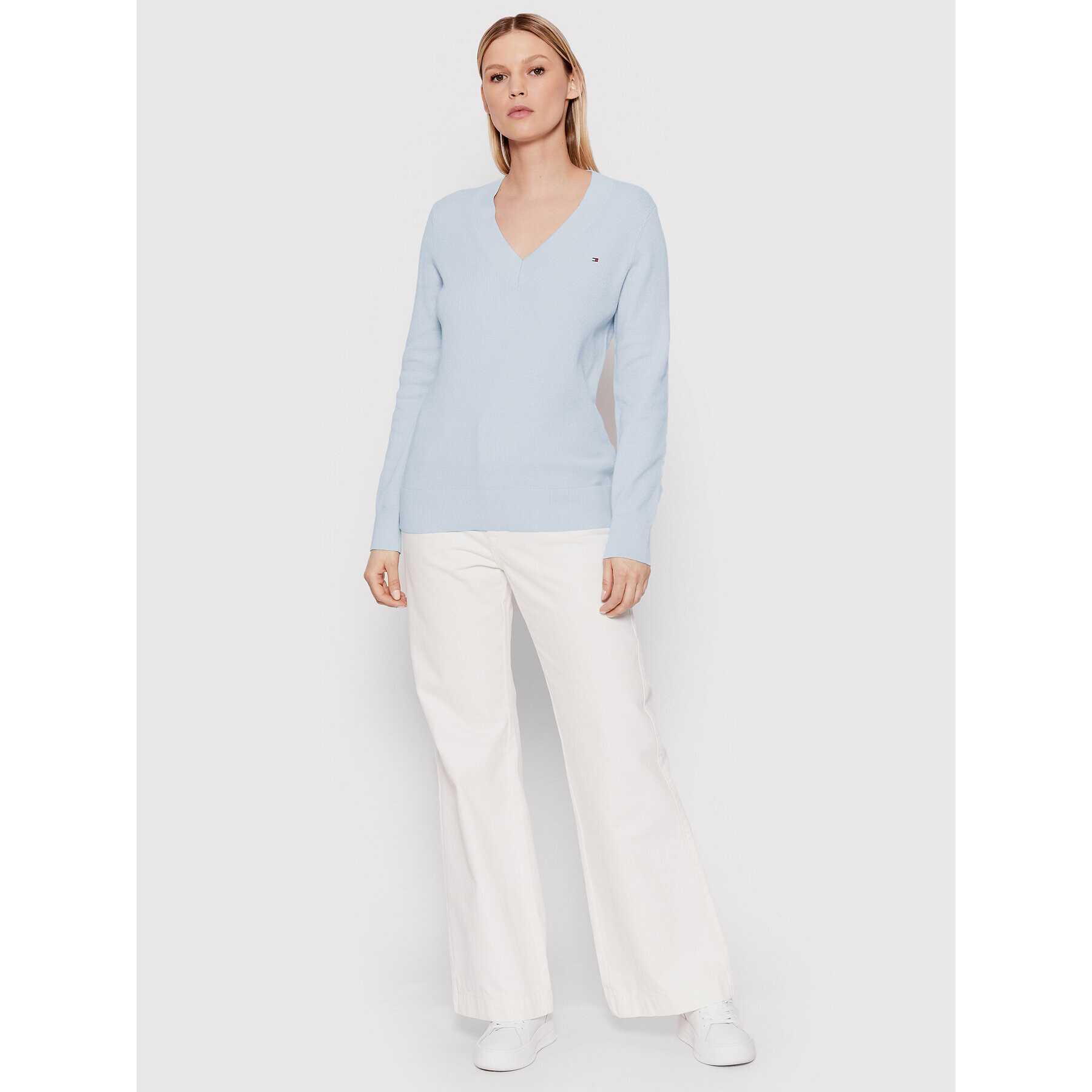 Tommy Hilfiger Пуловер Textured V-Neck WW0WW33724 Син Regular Fit - Pepit.bg