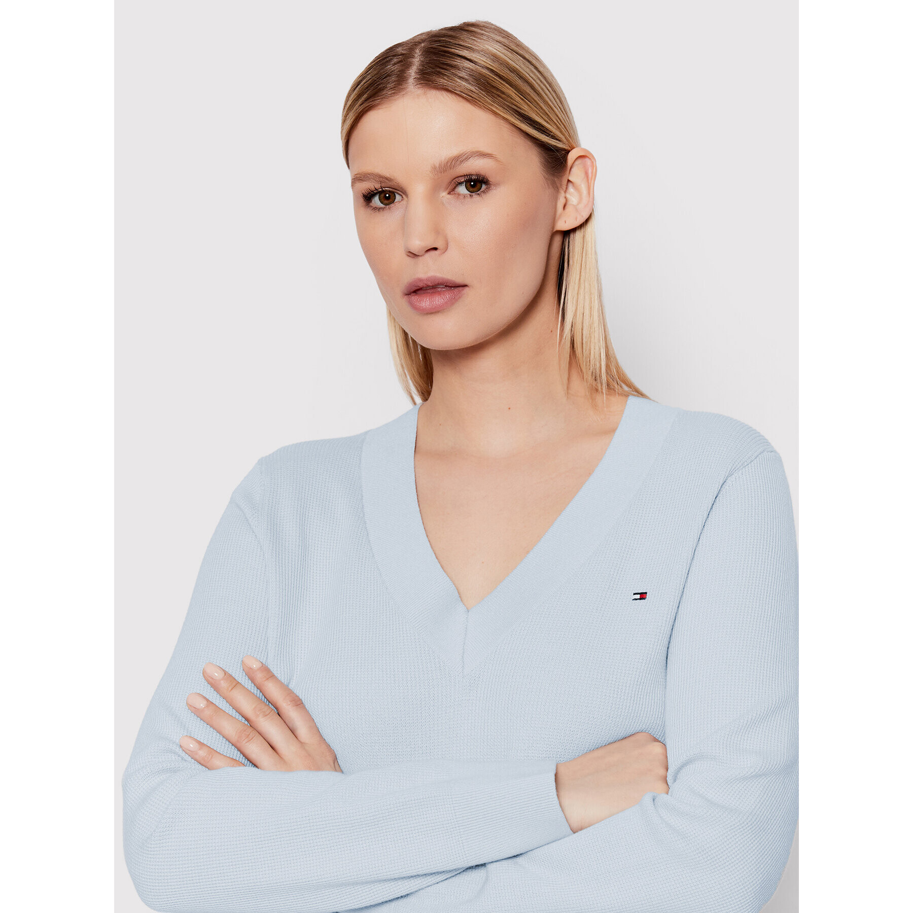 Tommy Hilfiger Пуловер Textured V-Neck WW0WW33724 Син Regular Fit - Pepit.bg