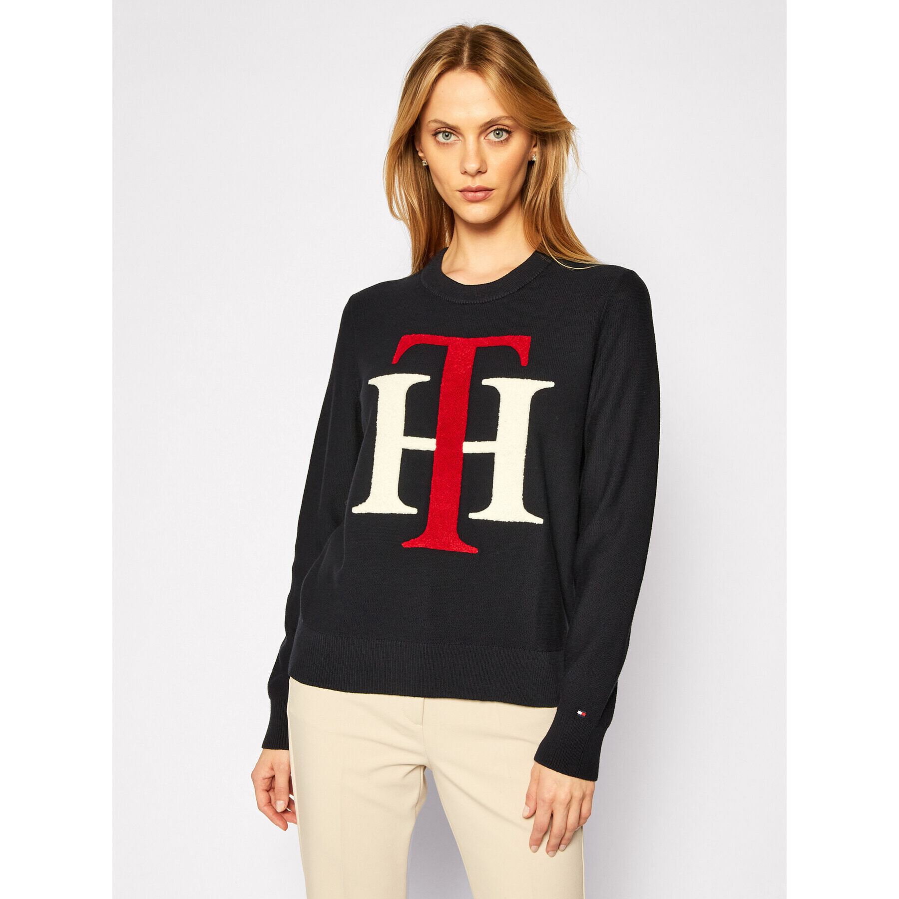 Tommy Hilfiger Пуловер Th Graphic WW0WW29318 Тъмносин Regular Fit - Pepit.bg