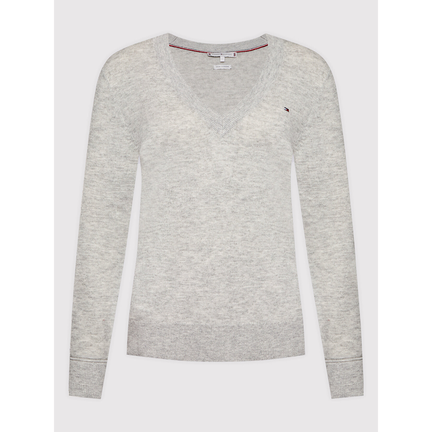 Tommy Hilfiger Пуловер Wool Cashmere V-Nk WW0WW31563 Сив Regular Fit - Pepit.bg