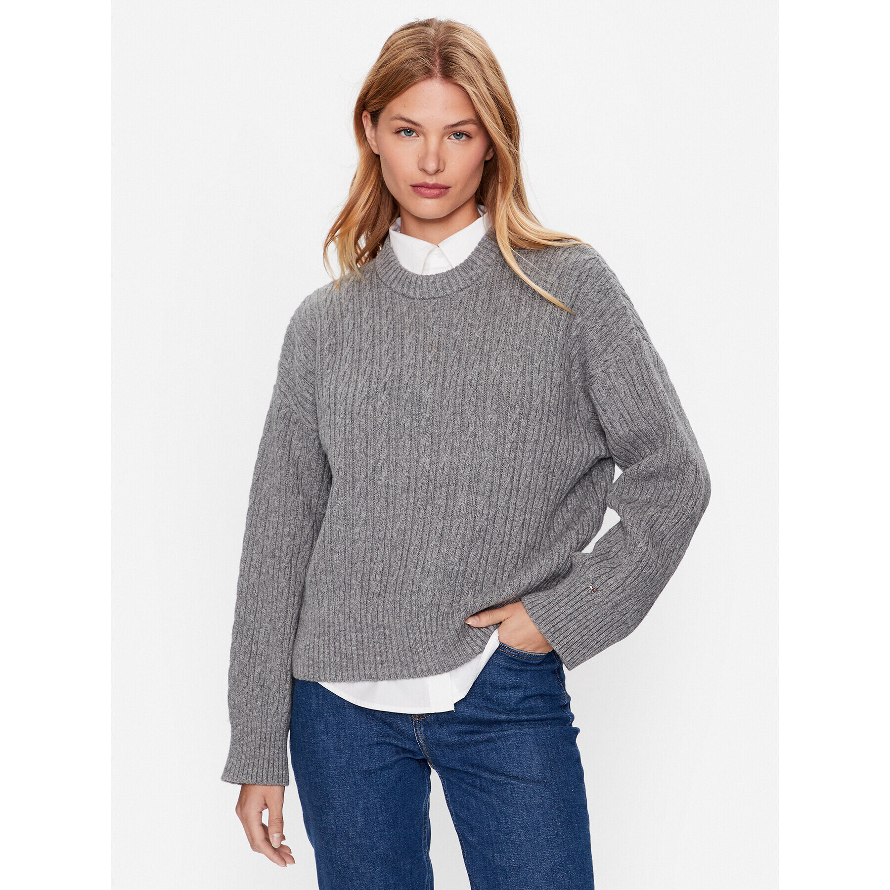 Tommy Hilfiger Пуловер WW0WW39003 Сив Oversize - Pepit.bg