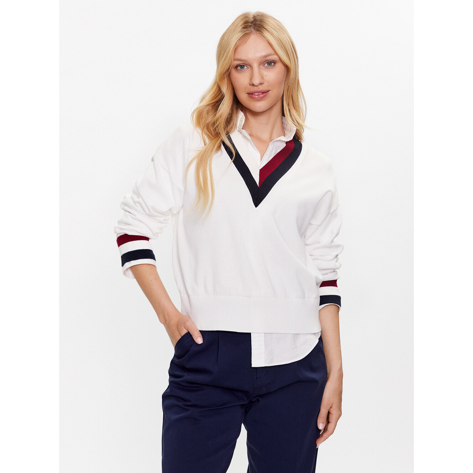 Tommy Hilfiger Пуловер WW0WW39006 Бял Relaxed Fit - Pepit.bg