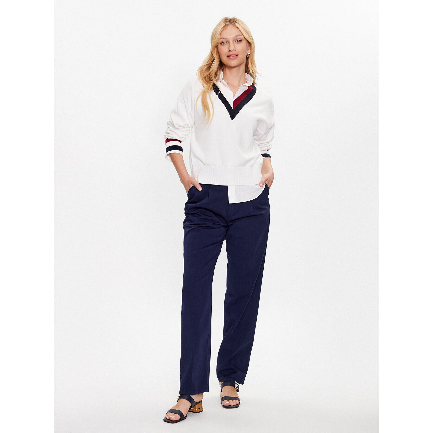 Tommy Hilfiger Пуловер WW0WW39006 Бял Relaxed Fit - Pepit.bg
