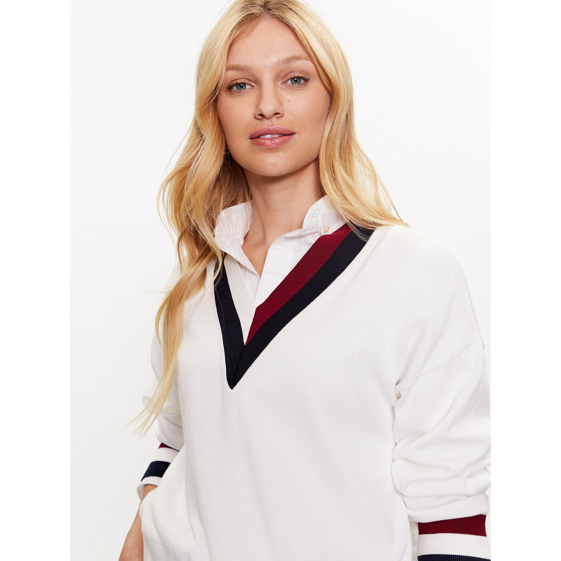 Tommy Hilfiger Пуловер WW0WW39006 Бял Relaxed Fit - Pepit.bg