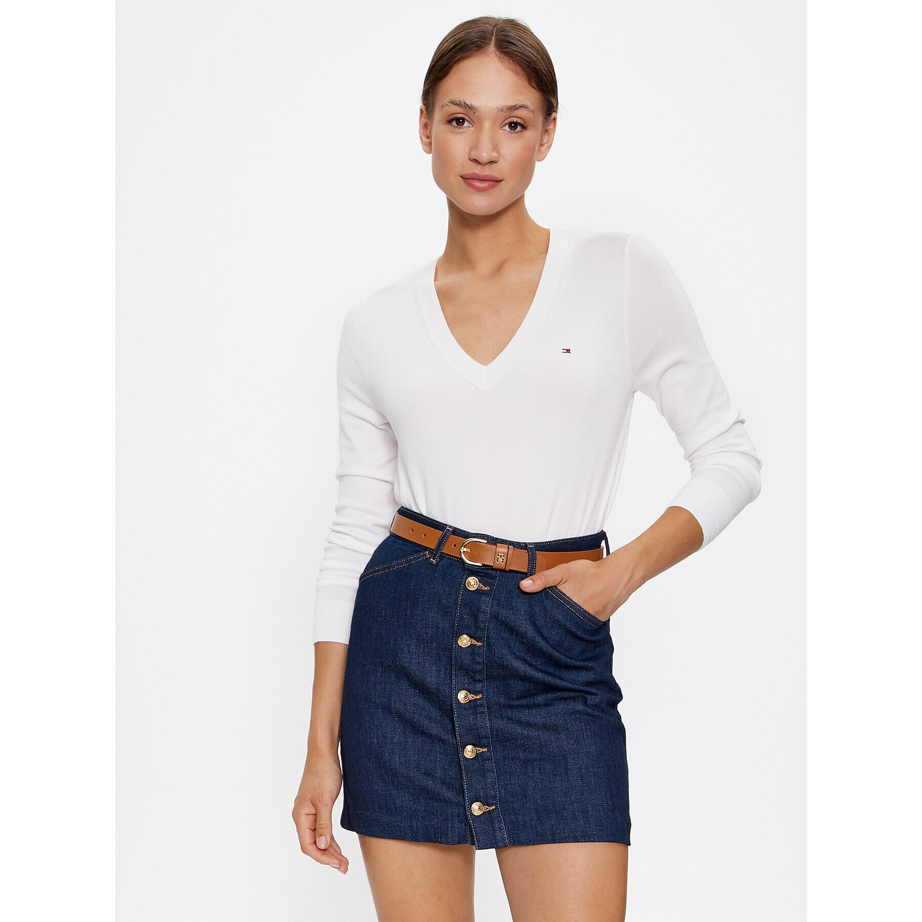 Tommy Hilfiger Пуловер WW0WW40098 Бял Regular Fit - Pepit.bg
